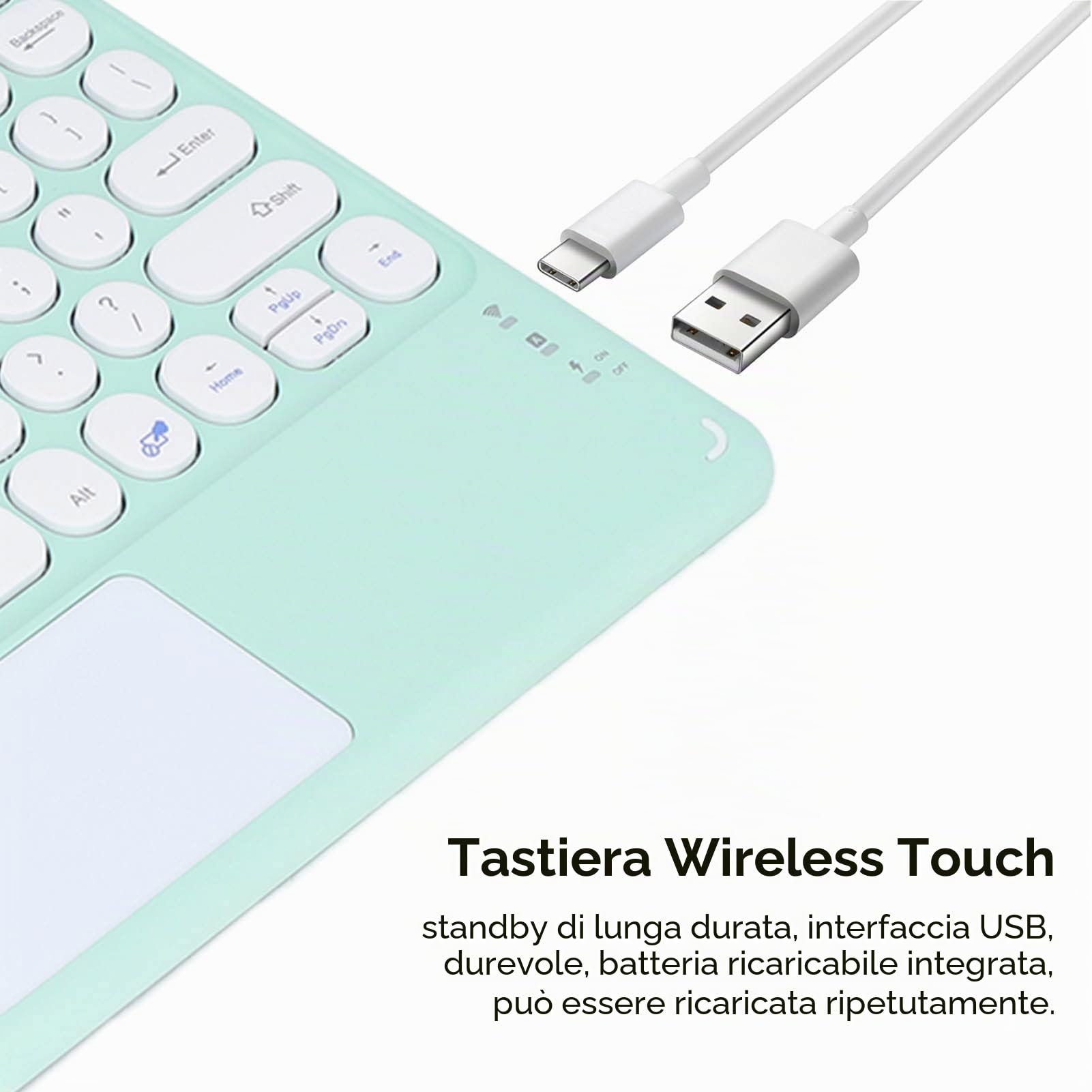 Zunate Tastiera Bluetooth Wireless con Touchpad, Tastiera Rotonda Ergonomica Ultra Sottile con Trackpad, Macchina da Scrivere Portatile Ricaricabile USB, per Tablet Laptop Cellulare(Verde)