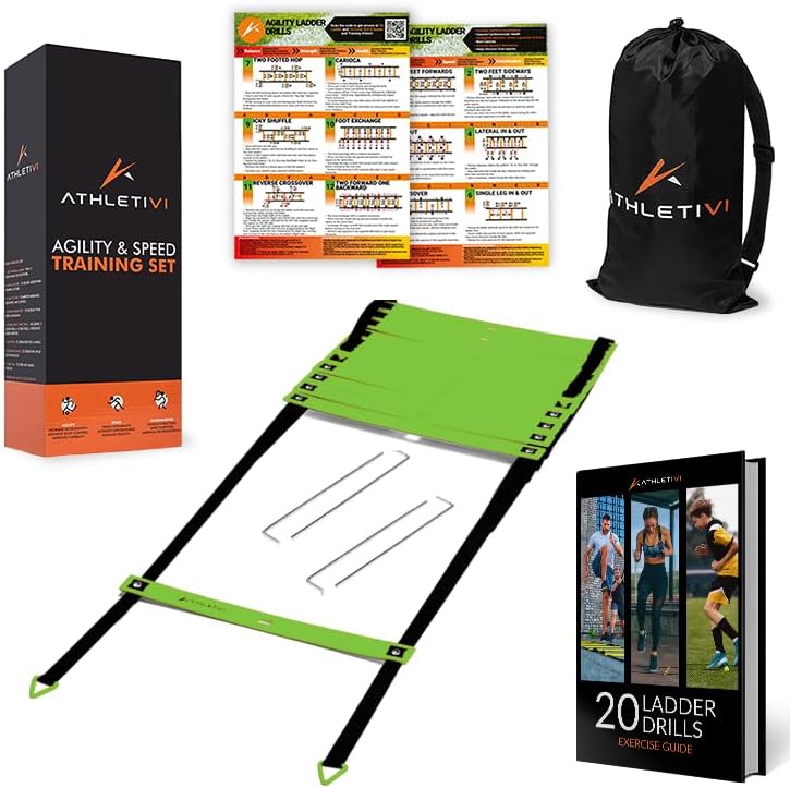Agility Training Equipment Set for Proffesional Training, Adults, Youth & Kids. Soccer & Footbal Training Set with Fixed-Rung Ladder - Enhance Speed, Power & Strength.