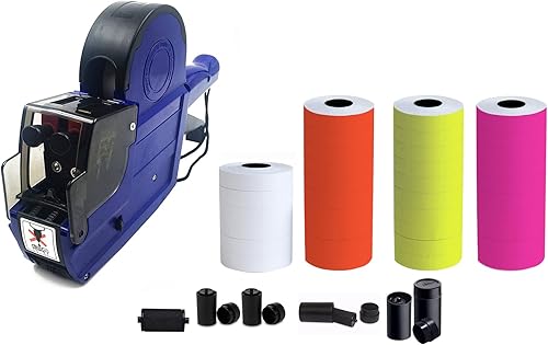 Pistola de etiquetas de precio de 2 líneas de 20 dígitos con letras A-Z etiquetadora de precios HM-689 con 35 rollos17800 calcomanías de 6 tintas