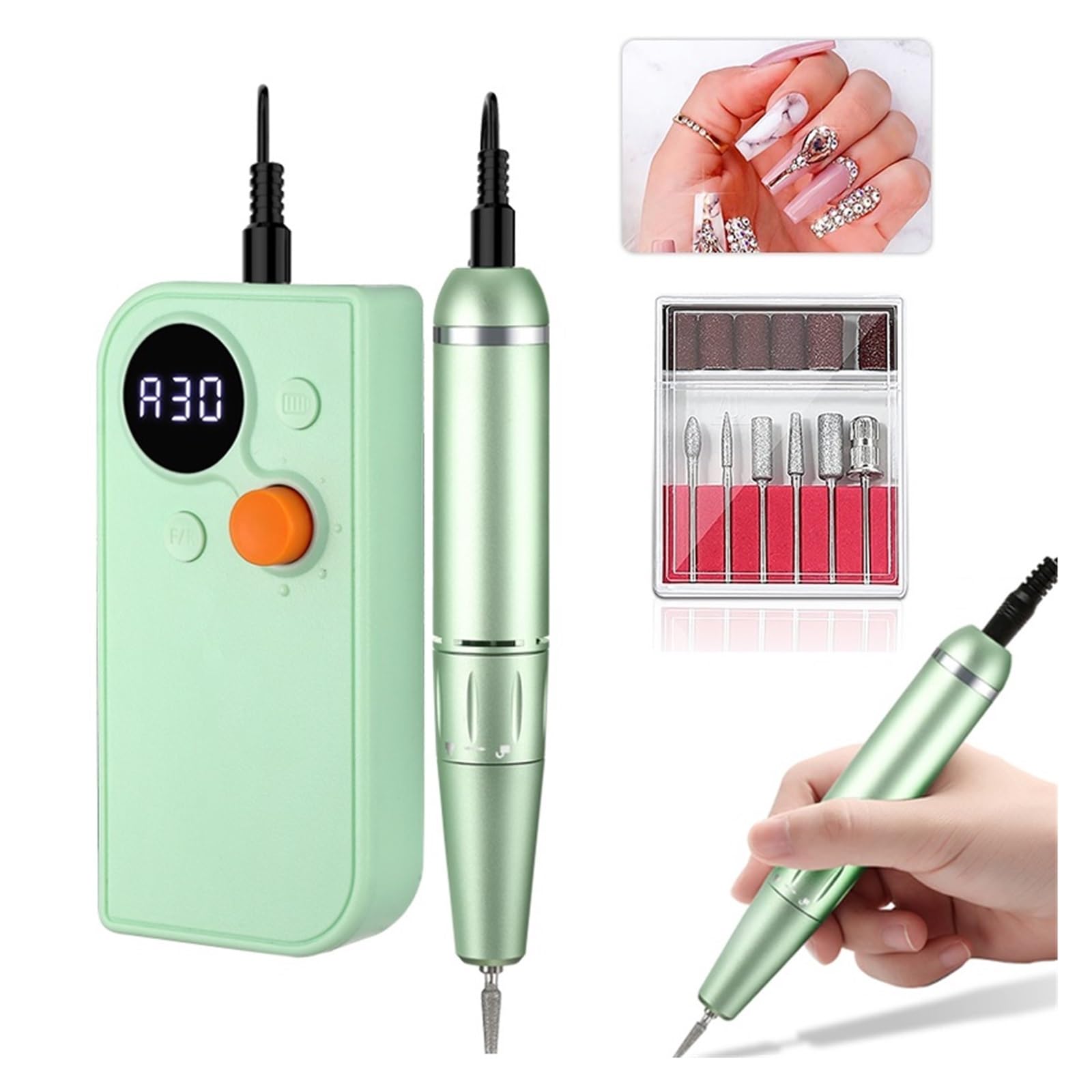 Elektryczna frezarka do paznokci, Przenośna akumulatorowa wiertarka do paznokci 30000 obr./min do akrylu, paznokci szybka elektryczna wiertarka do Manicure do narzędzi rzeźbiarskich(30000RPM-101White)