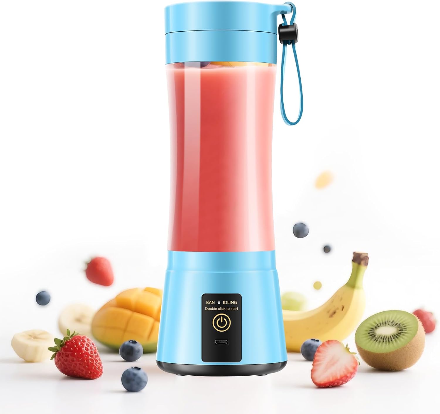 Small Blender for Smoothies & Shakes - Personal Size Blender with 6 Blades, 380Ml Juice Cup, Lightweight & Small, Freshly Squeezed for Picnic/Sports