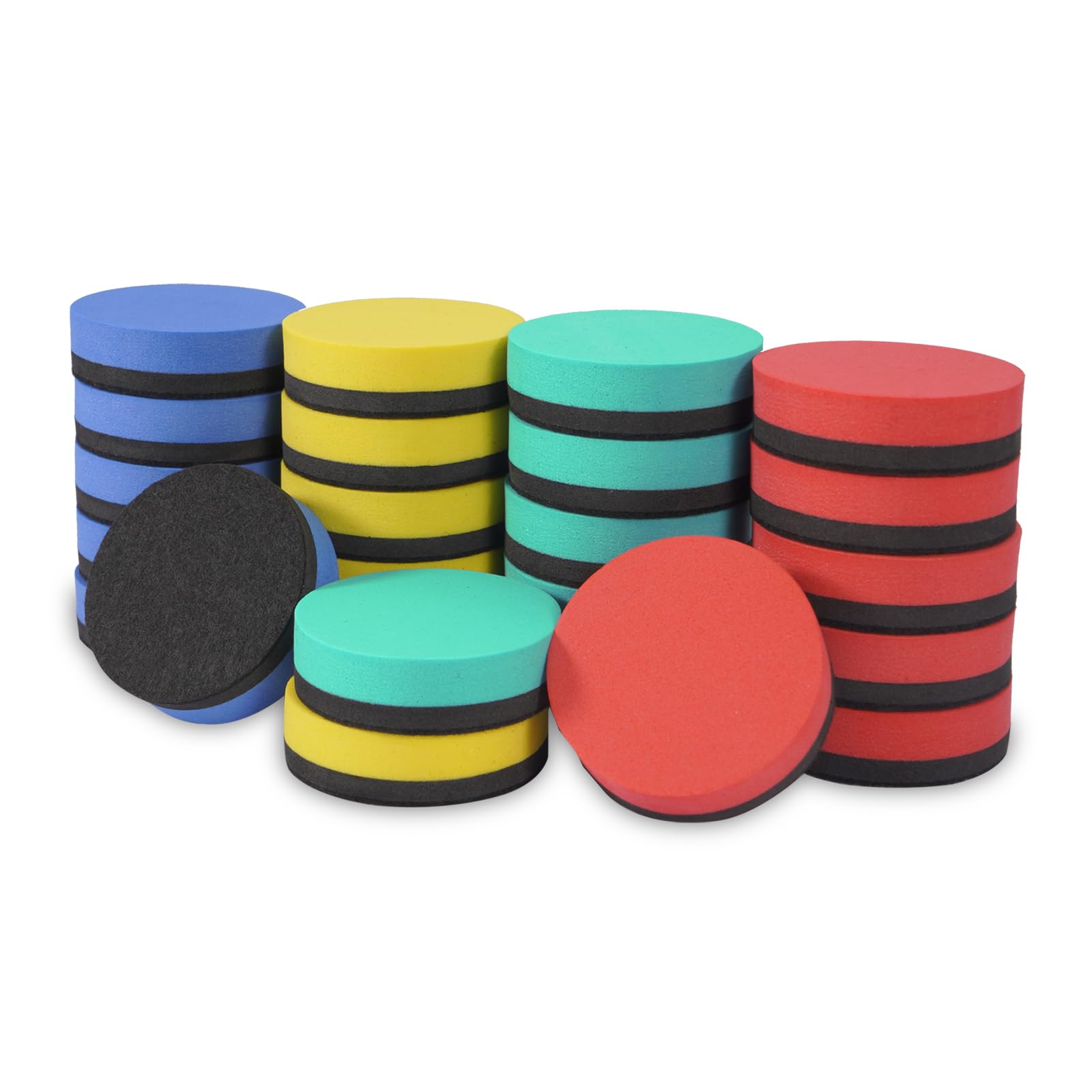 SITHON 24 Pack Magnetic Dry Erase Erasers, Mini Round Whiteboard Dry Erasers Back to School Supplies, Chalkboard Cleaning Pads for Classroom, Office, Home, 4 Colors, 2 Inch