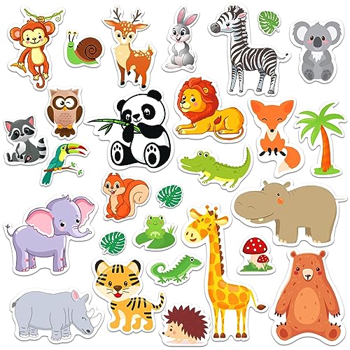 MARFOREVER 50 PCS Jungle Animals Window Gel Clings Stickers Removable and Reusable Window Clings Decals Thick Gel Clings for Adults Kids Classroom Nursery Home Zoo Animals Party Supplies Decorations