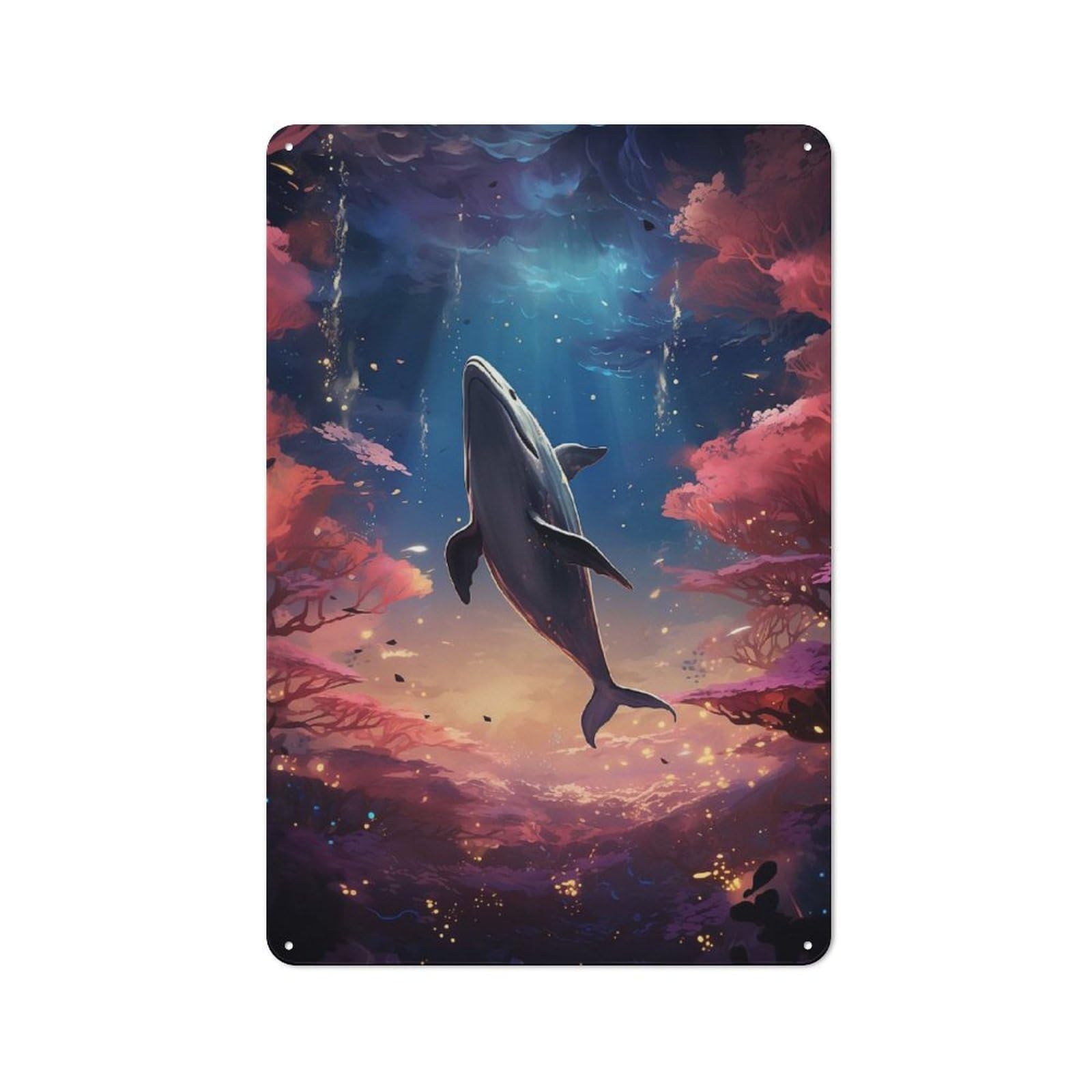 Junmoney Cosmos Whale In Sky Rustic Metal Sign 30X20cm For Guest Room Or Hallway, Suited To Hallway Wall Decor Fans