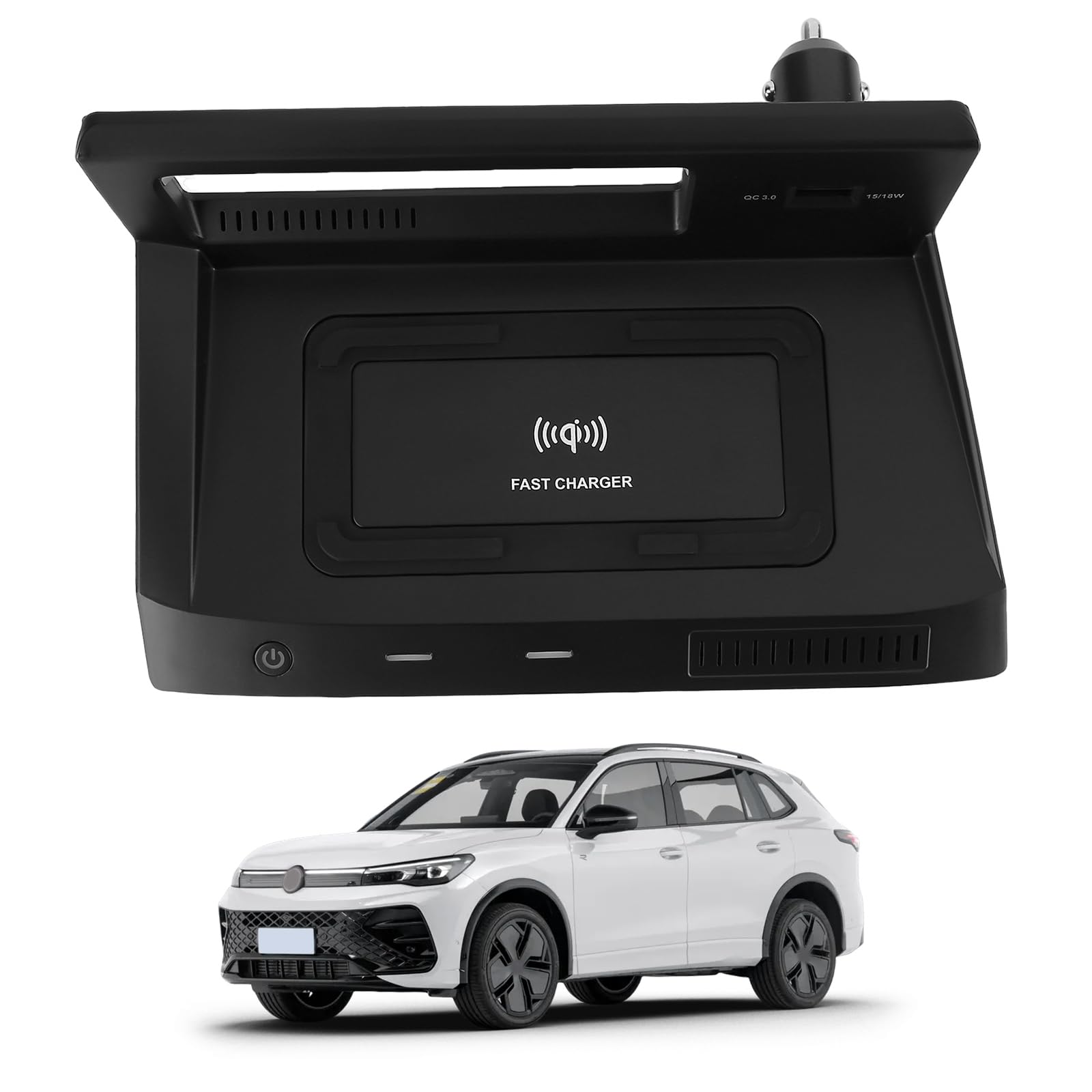 LICHENGTAI Bezprzewodowa ładowarka samochodowa kompatybilna z VW Tiguan (typ AD1) 2016-2021, bezprzewodowa stacja ładująca do telefonów komórkowych, ładowarka samochodowa QI