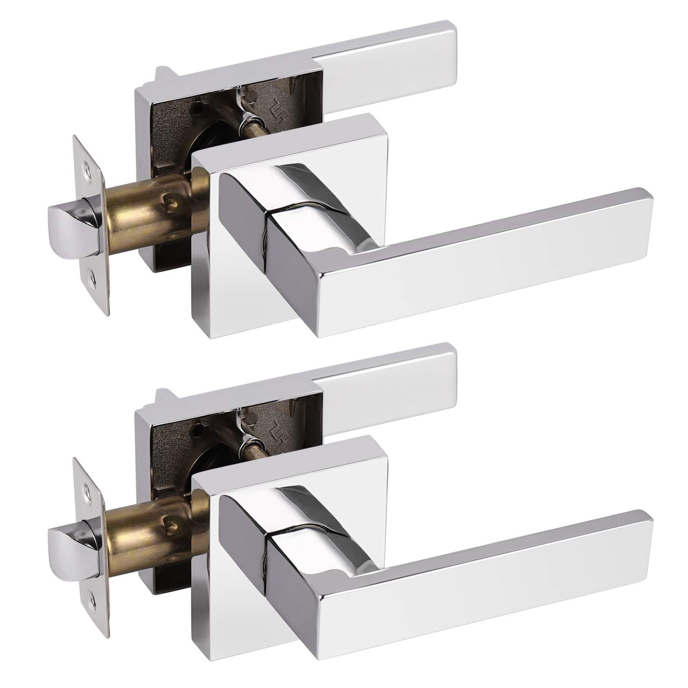 Gobrico2 Pack Contemporary Polished Chrome Passage Square Door Levers Interior Door Hardware for Hall and Closet