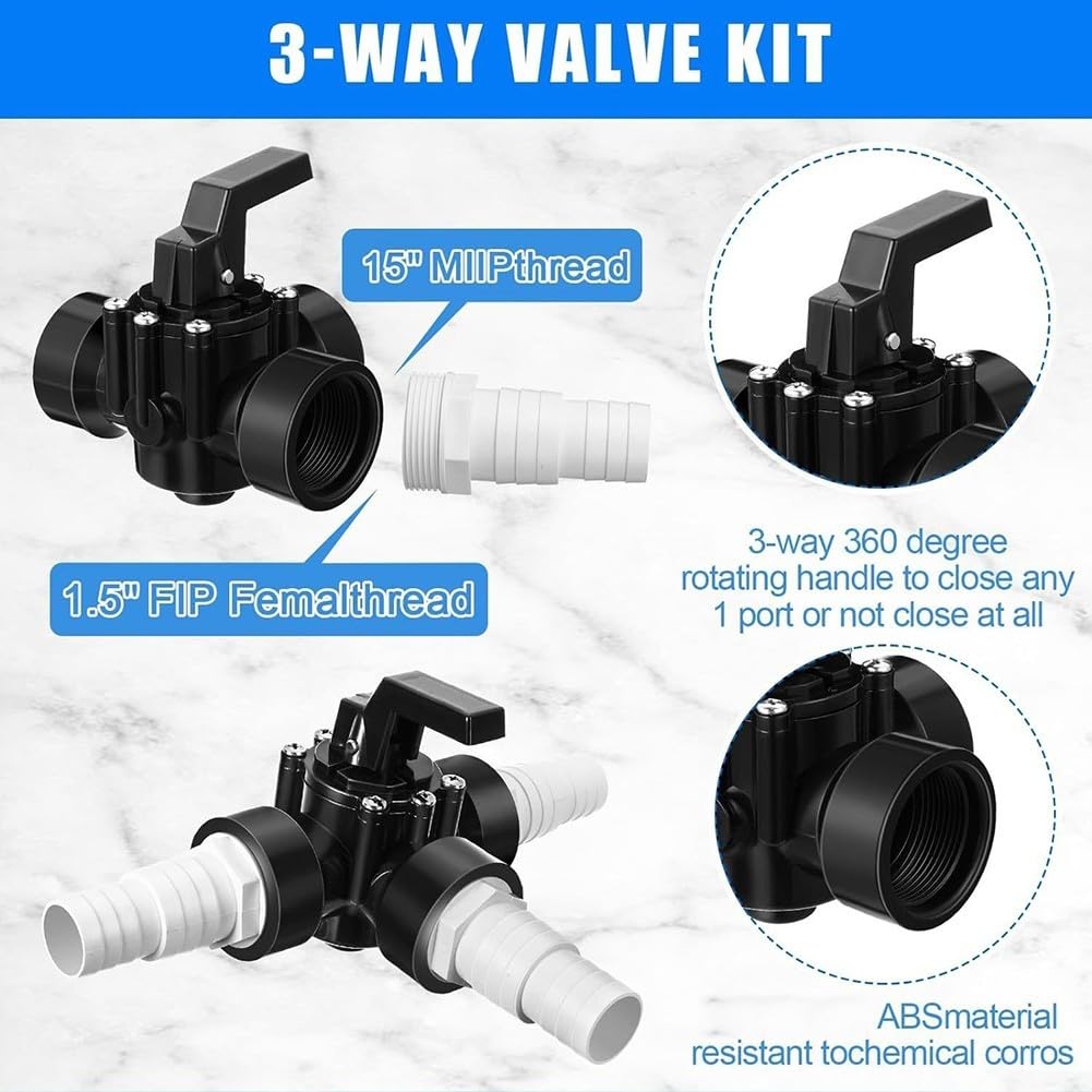 Adaptador de manguera de piscina de 3 vías para conexión compatible a filtros de piscina sobre el suelo (blanco)