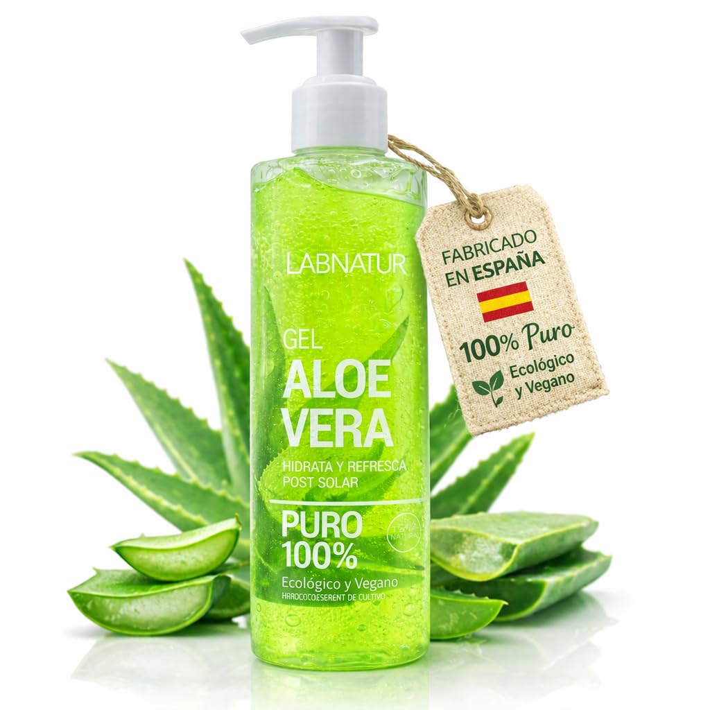 Labnatur Gel ALOE VERA 100% PURO - Ecológico y Vegano - Hidrata, Nutre, Calma y Refresca - After Sun, Post Depilación - Piel Sensible o Irritada - Rápida Absorción - Fabricado en España - 250 ml