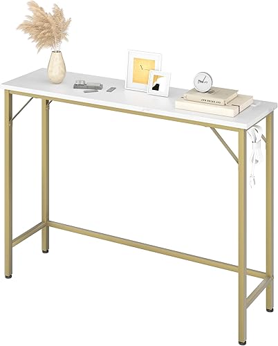 IDALHOUSE - Mesa consola estrecha, mesa de sofá dorada con tomas, mesa detrás del sofá para sala de estar, mesa de pasillo para entrada, color