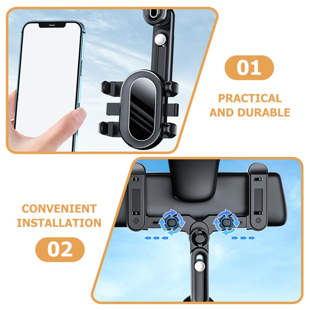 ibasenice Supporto Telefono Auto Specchietto Retrovisore Rotazione 360 Gradi Abs Nero per Smartphone Stabile