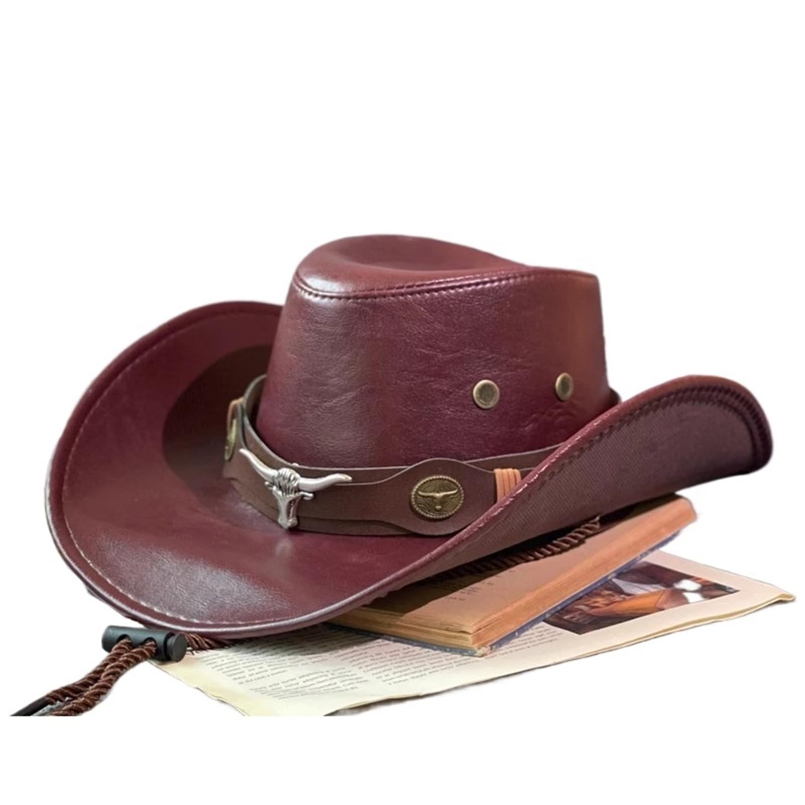 Cappello Cowboy Cappelli da cowboy in pelle PU for donna Uomo Cappelli vintage da gentiluomo Cappellino da jazz cowgirl