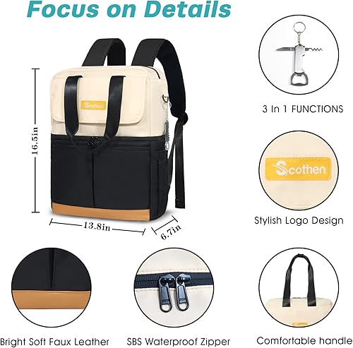 Miniatura 5 de Scothen Mochila enfriadora con doble piso y 12 paquetes de hielo, mantiene 36 latas frías hasta 24 horas, mochila térmica aislada impermeable y a