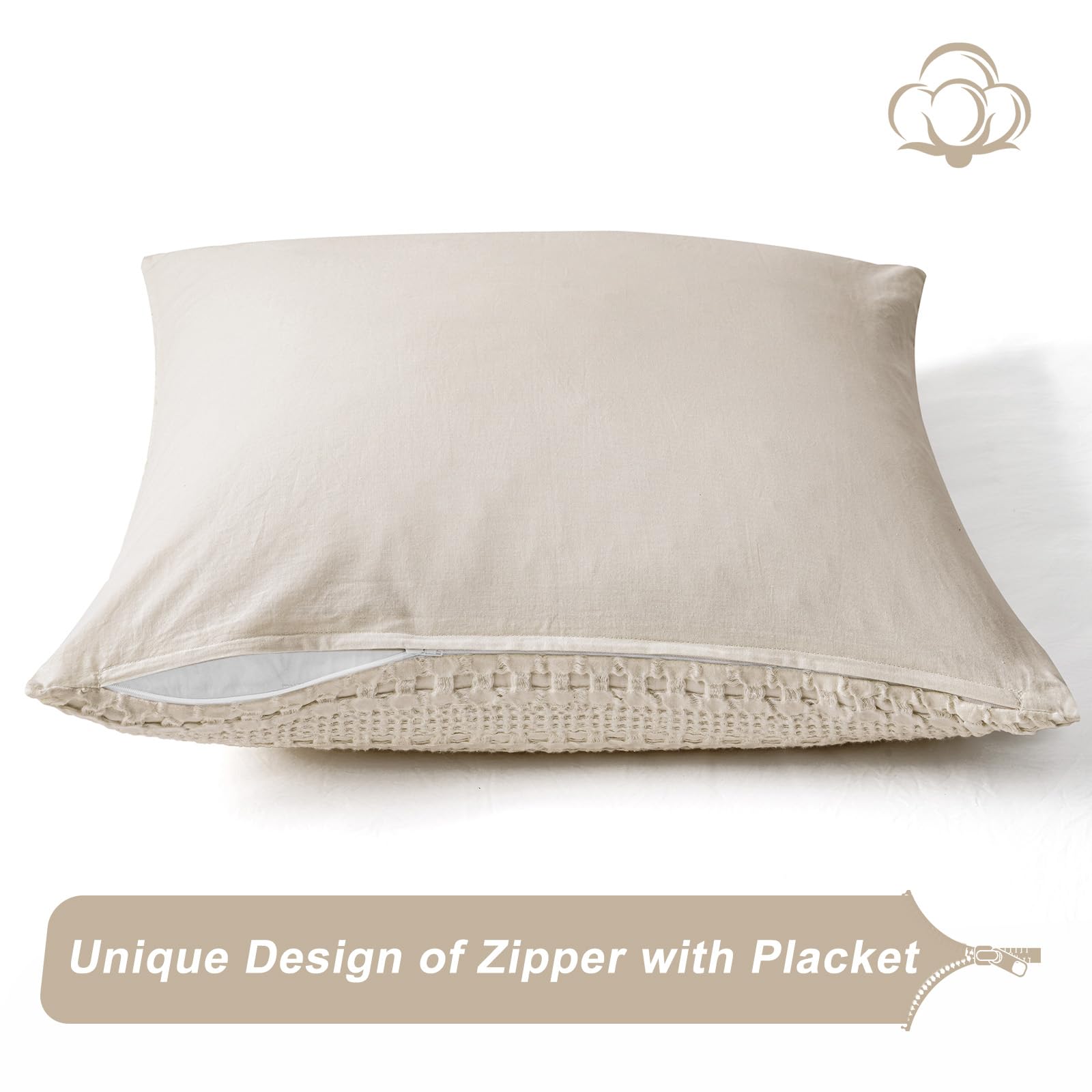 PHF 100% Cotton Waffle Weave Throw Pillow Covers 24" x 24", 2 Pack Square Covers Shell for Elegant Home Decorative No Insert - Image 4