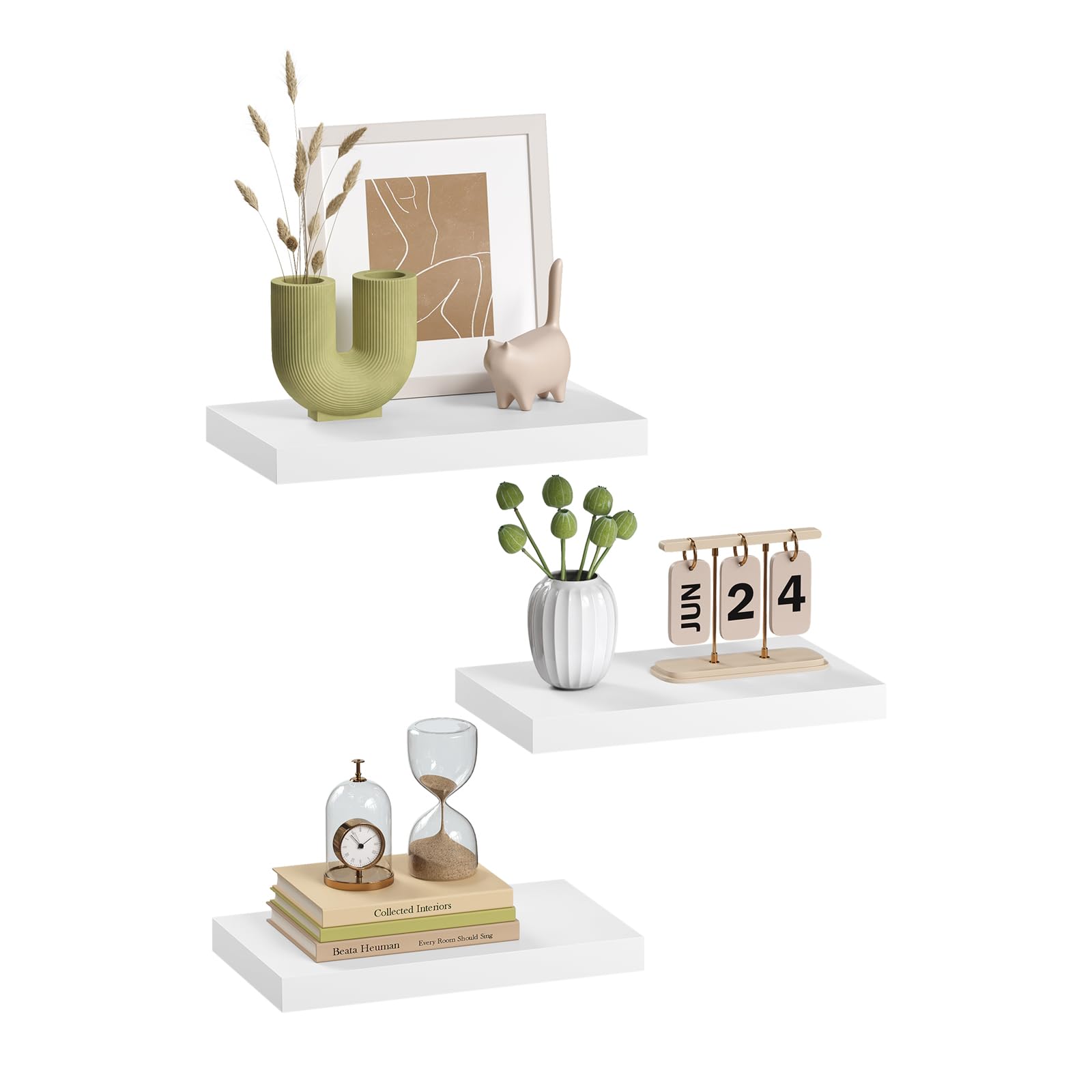 eSituro 3 Pcs White Floating Shelves, 30cm Wooden Modern Shelf, Bedroom — image 1
