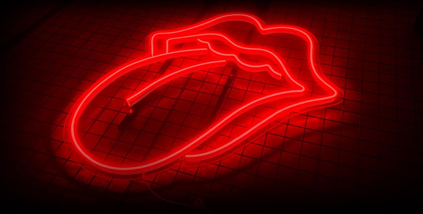 Neon LED flexible Rolling Stone Lèvres | Base en méthacrylate 5 mm | Usage intérieur | Taille 54 x 60 | Couleur rouge