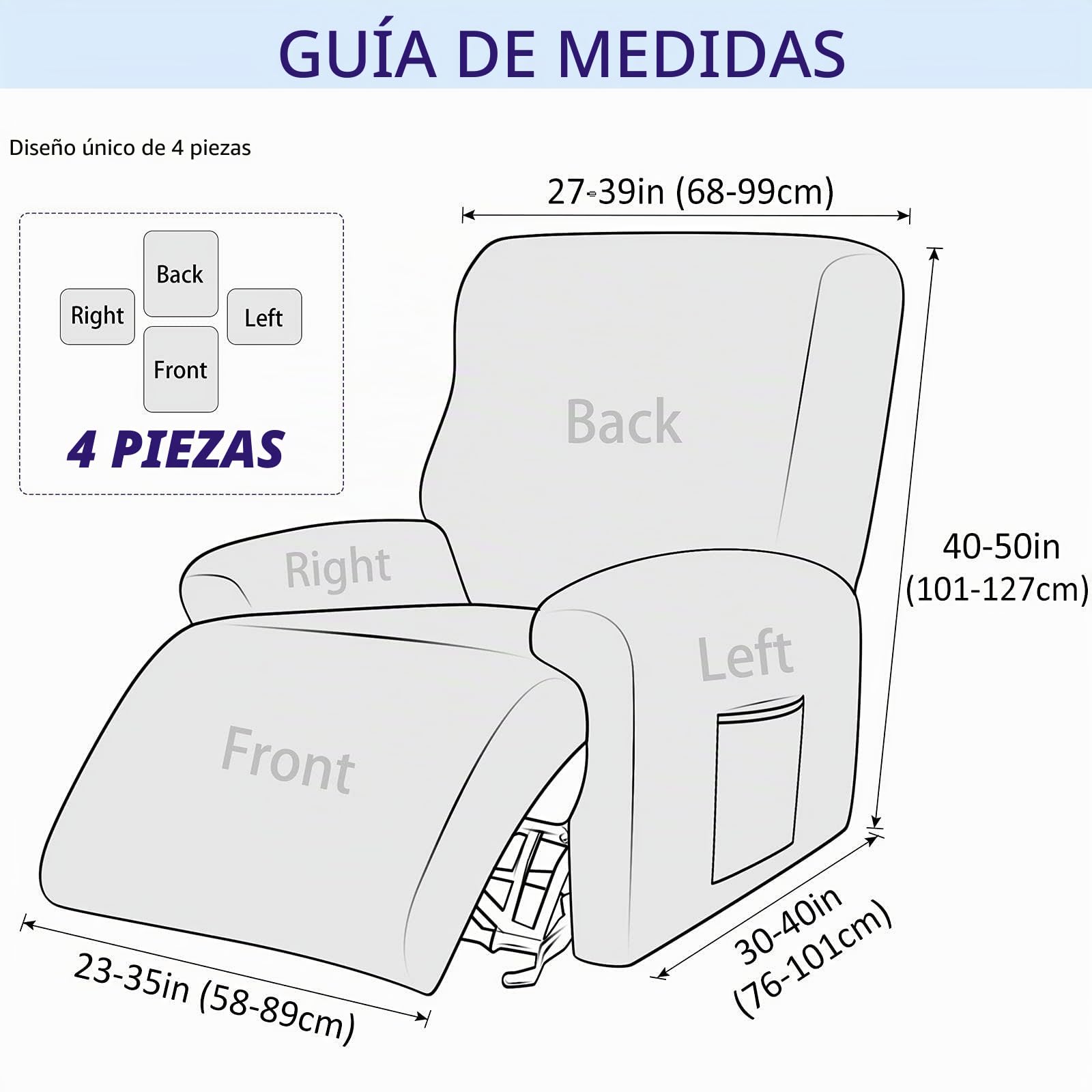 4 Piezas Funda Sillon Relax Reclinable 1 Plaza Beige | Funda De Sillón Relax Elástica Antideslizante Con Bolsillo Lateral Extraíbles Y Lavables Para Sala