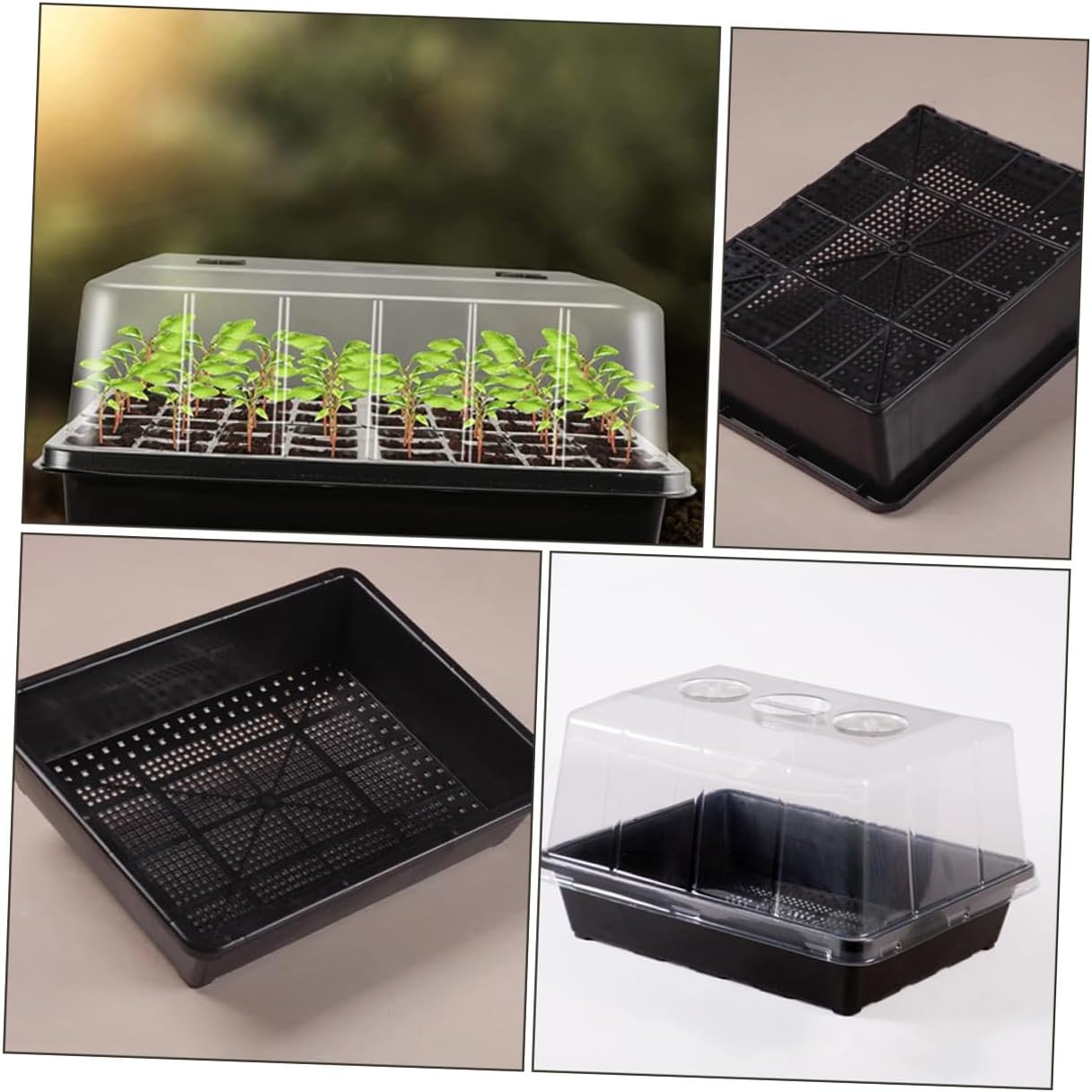 Seedling Growing Tray and Plastic Planter Tray with Elevated Dome Cover, Garden Flower Seedlings Container for Indoor Germination and Plant Propagation