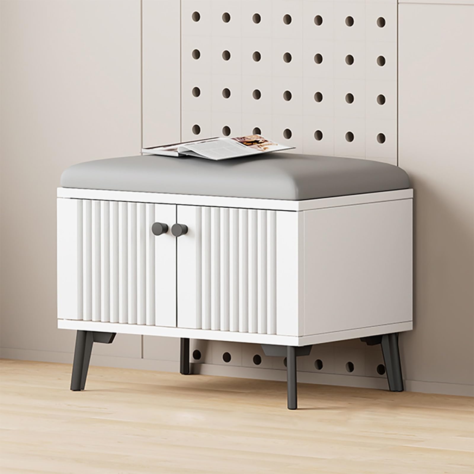 Banc de rangement à chaussures pour optimiser les petits couloirs avec assise blanche 60cm