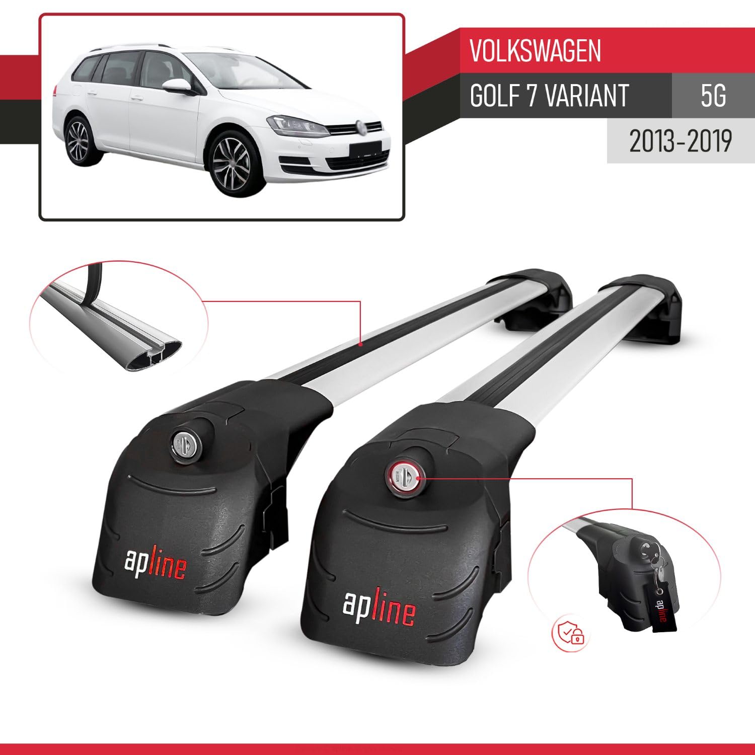 Kompatybilny z Volkswagen Golf 7 (5G) Variant 2013-2019 ACE-2 Model Aluminiowe poprzeczki dachowe Szary 2 szt.