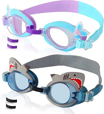 2 Pack Kids Swim Goggles No Leaking Anti Fog Waterproof Adjustable Goggles for Kids Ages 2-12 Toddler Boys Grils