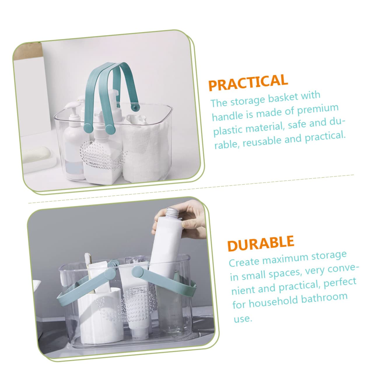 Mobestech Cesta De Plástico Con Asa Para Baño y Ducha Organizadora Portátil Sin Olor Asas