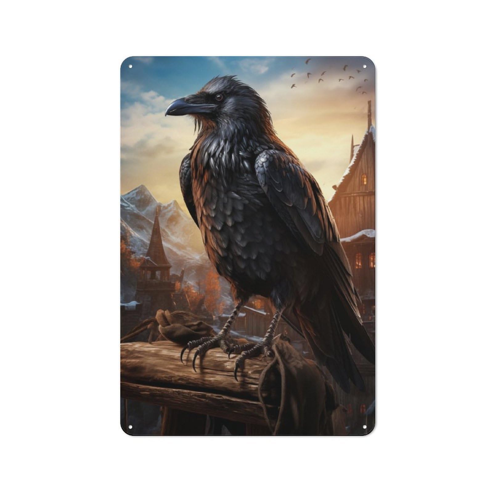 Junmoney Raven In Sunset Smart Tin Sign 30X20cm Featuring Office Wall Decor For Workspace, Cafe, Shop Or Desk Area