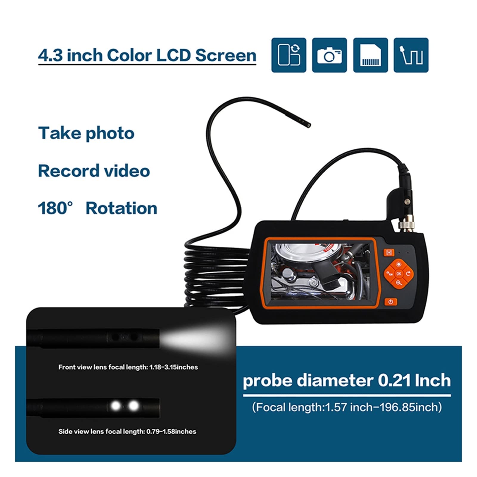 1080P 5.5mm pojedyncze i podwójne obiektywu Endoskop Kamera z 43 „IPS LCD Kamera inspekcyjna z 6 LED 32GB TF dla samochodów Inspekcji kanalizacyjny(10m,5.5mm With TF)