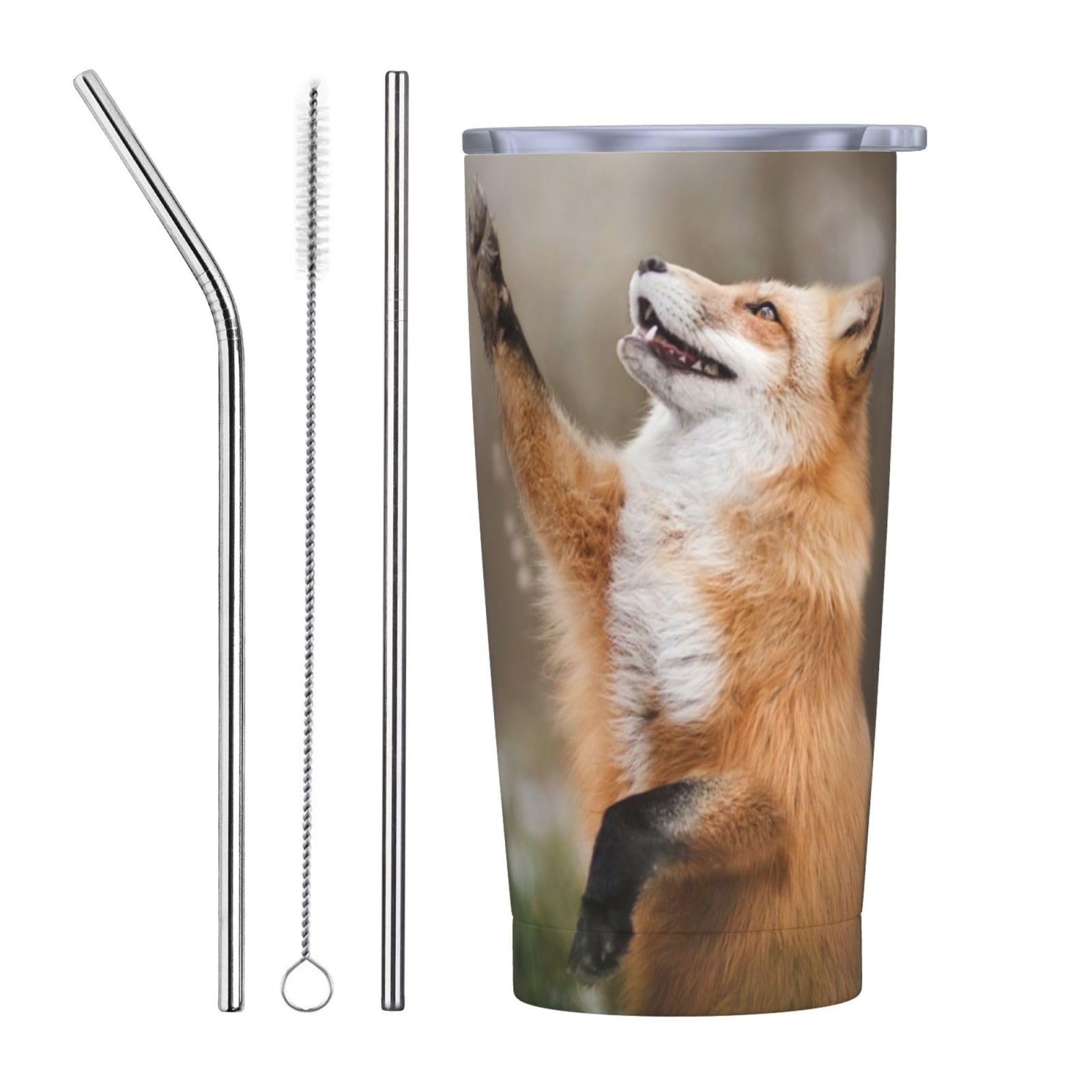 Tazza termica portatile in acciaio inox stampata con motivo volpe animale
