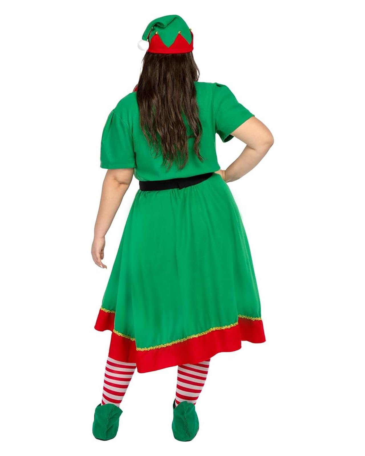 Funidelia Disfraz de elfa con accesorios para mujer, Navidad, Incluye vestido, cinturón, gorro, zapatos, medias y bastón hinchable - Traje para adultos para fiestas, Carnaval y Halloween, Talla XXL