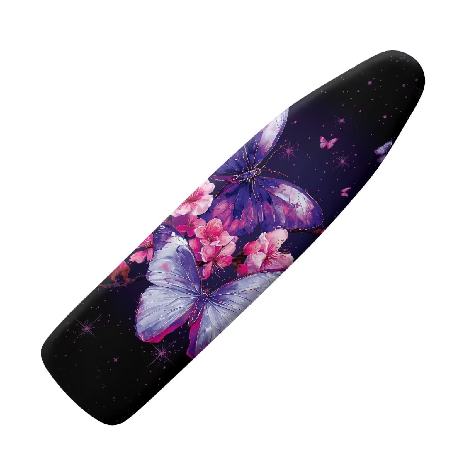 Drnuikhe Butterfly Cherry Blossoms Prints Ironing Board Cover Easy Install with Elastic Edge 3 Bottom Nylon Buckle Straps Breathable Ironing Decor Suitable for Wide Ironing Board House Decor