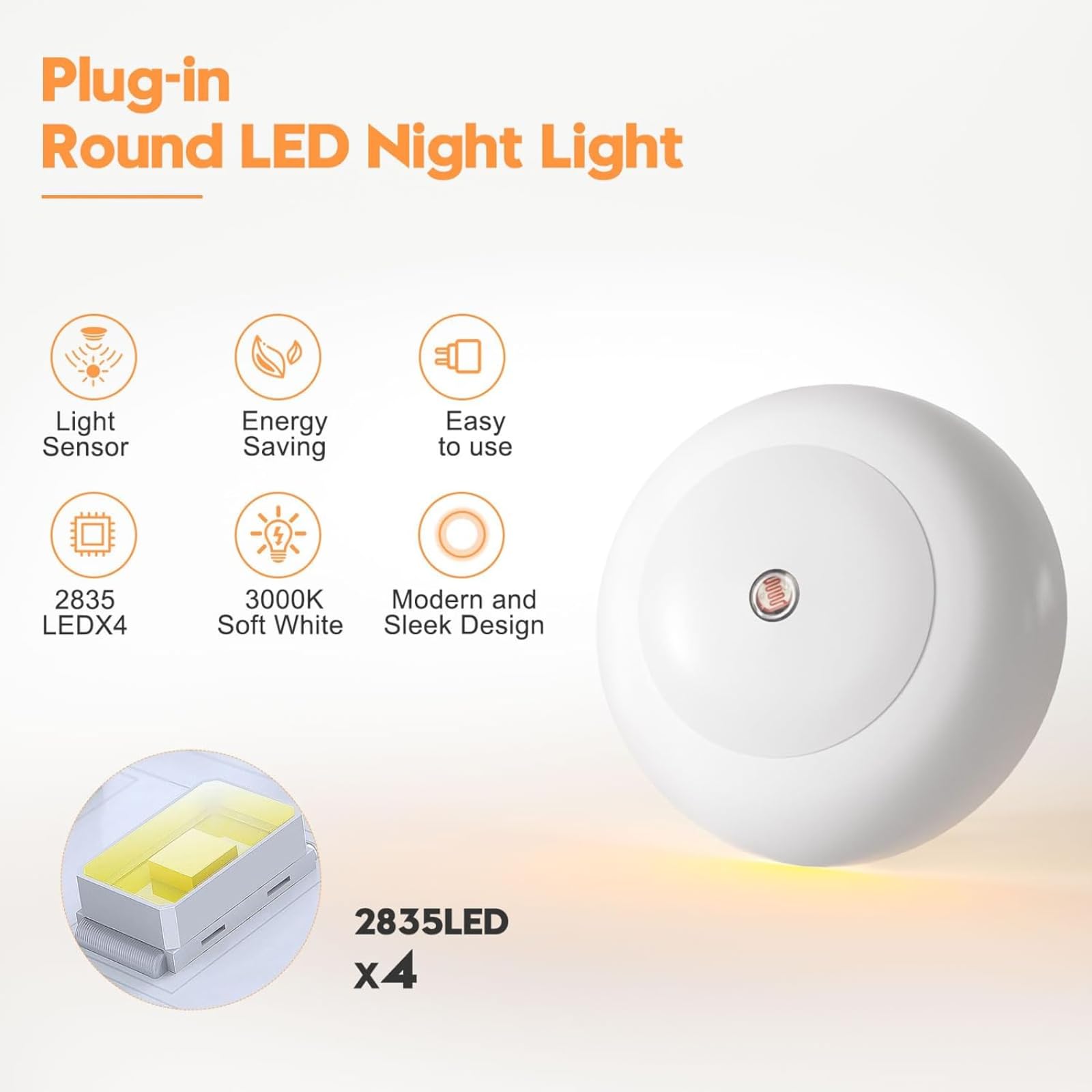 genkigold 2Pcs Plug-in Night Light with Dusk to Dawn Sensor, LED Nightlight for Adults Warm White (UK Plug), 0.5W, 2 Pack - Image 3