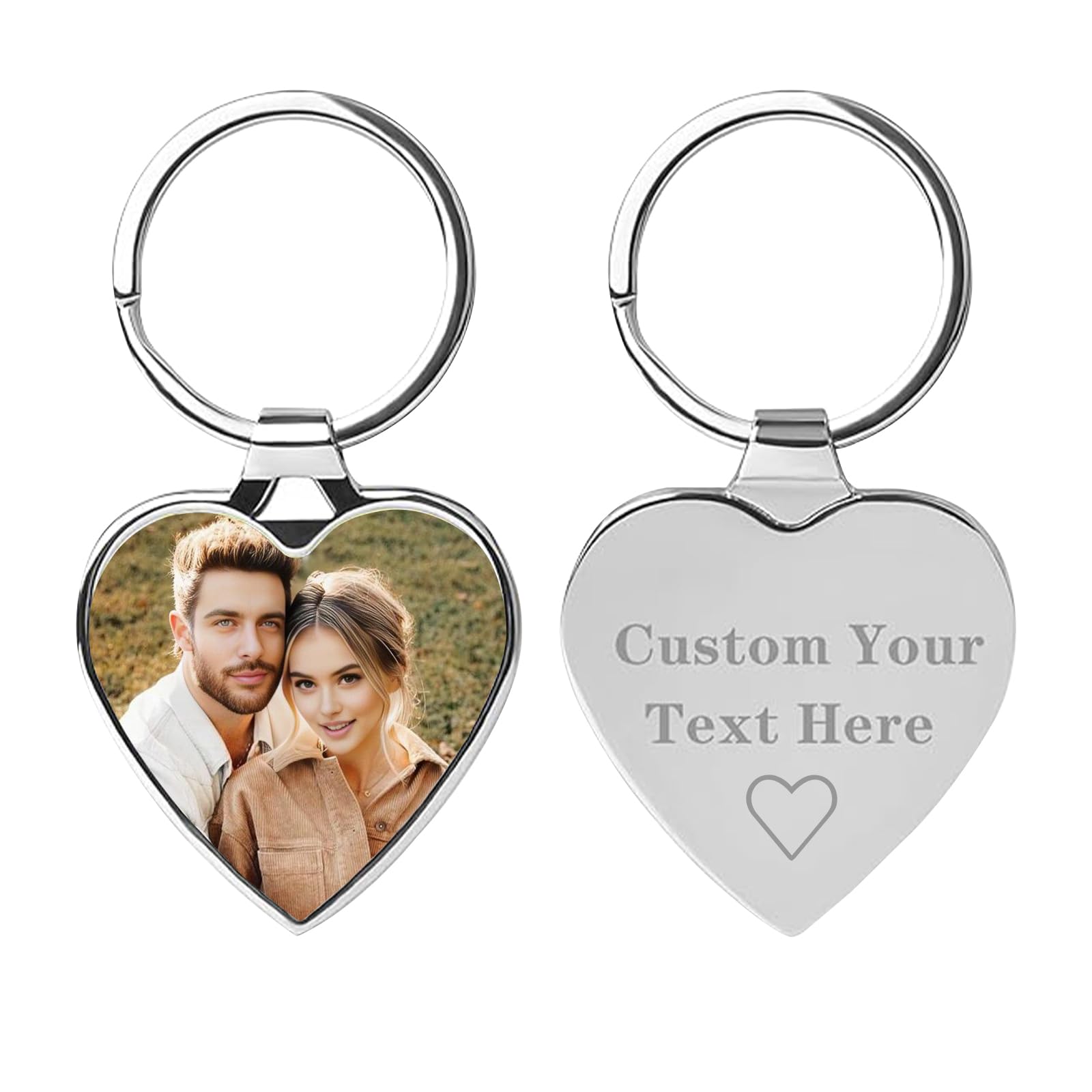 WBW Personalised Keyring Custom Photo Printed Text Engraved Keepsakes Key Ring Gifts for Him Men Boyfriend Family Dad Mum (Heart)