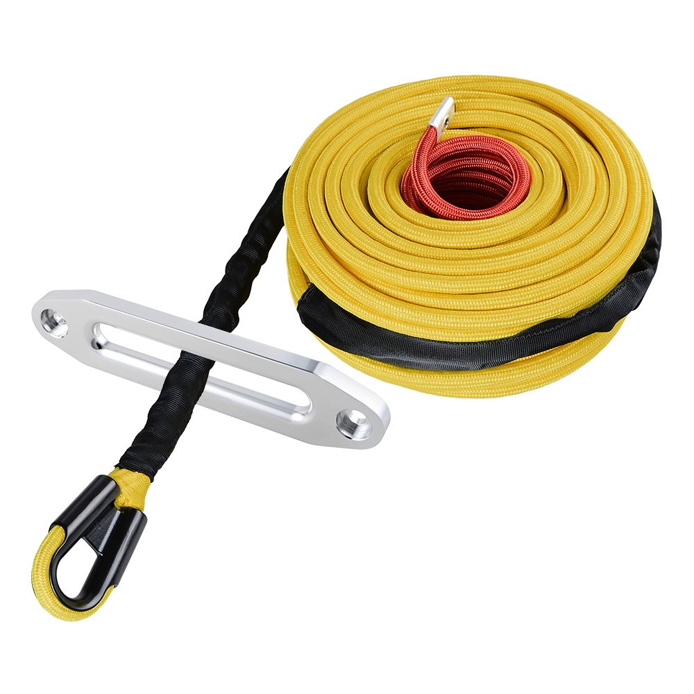 Yellow 95ft x 3/8 inch (ynthetic Winch Line Cable Rope 22000LBs w/Heat and Rock Guard + Silver 10