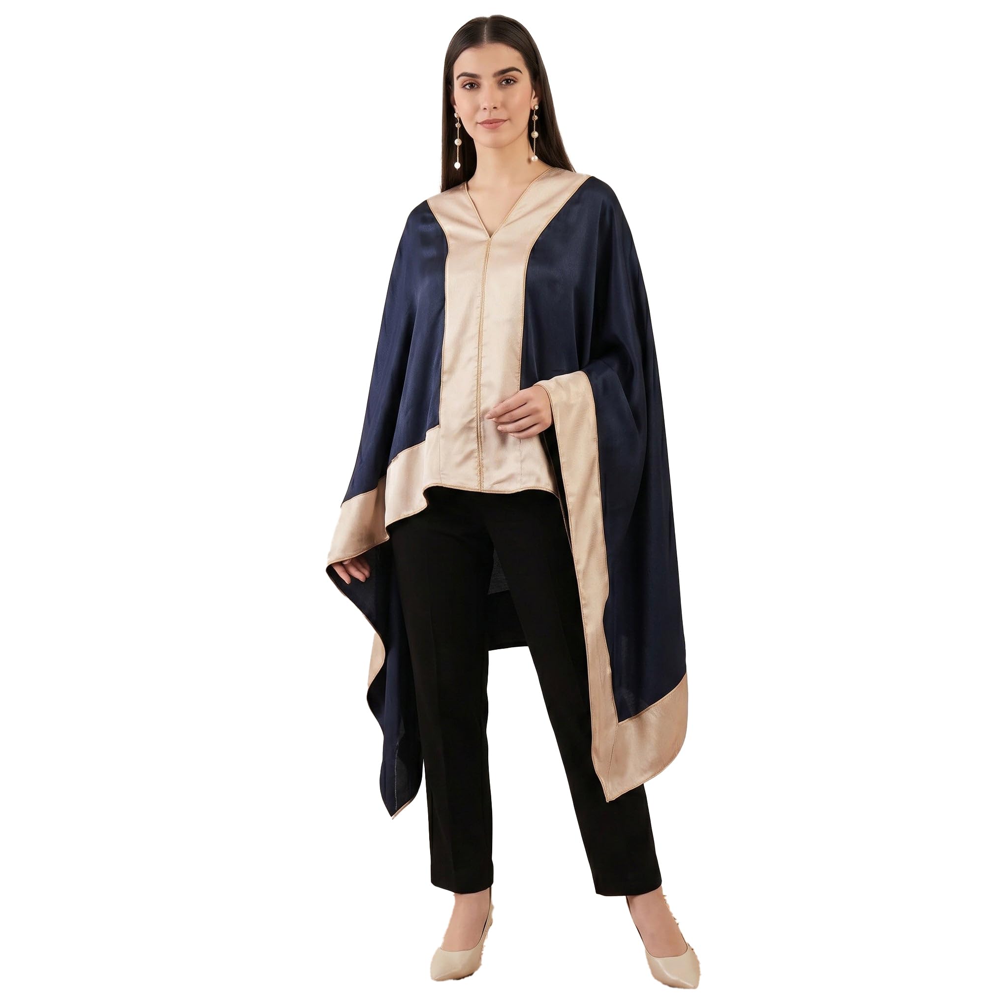 first resort Midnight Blue Satin Asymmetrical Tunic with Gold Border-picture-51