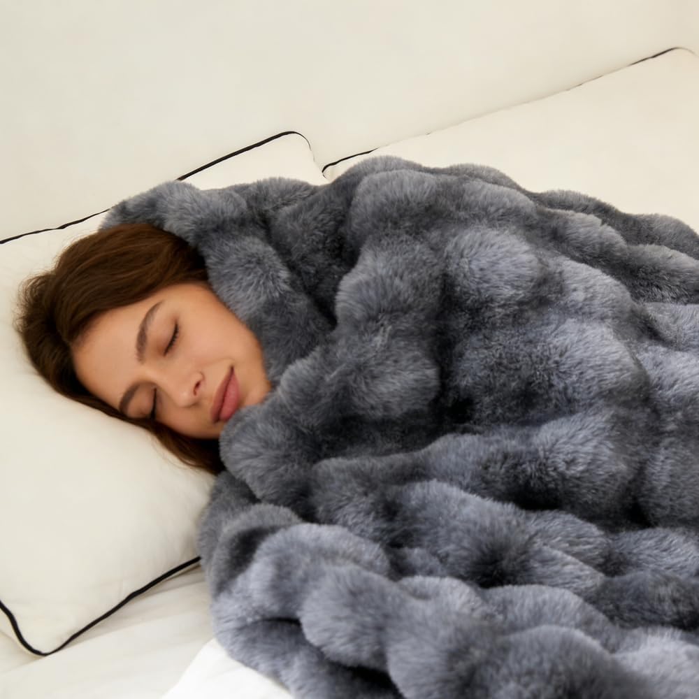 Faux Fur Throw Blanket for Bed, Ultra Soft Plush Thick Blankets for Sofa, Luxury Fluffy Reversible Throw Blanket 950GSM for Home & Room Decor, Winter Warm Blanket Women Children (Grey, 60"*80") - Image 6