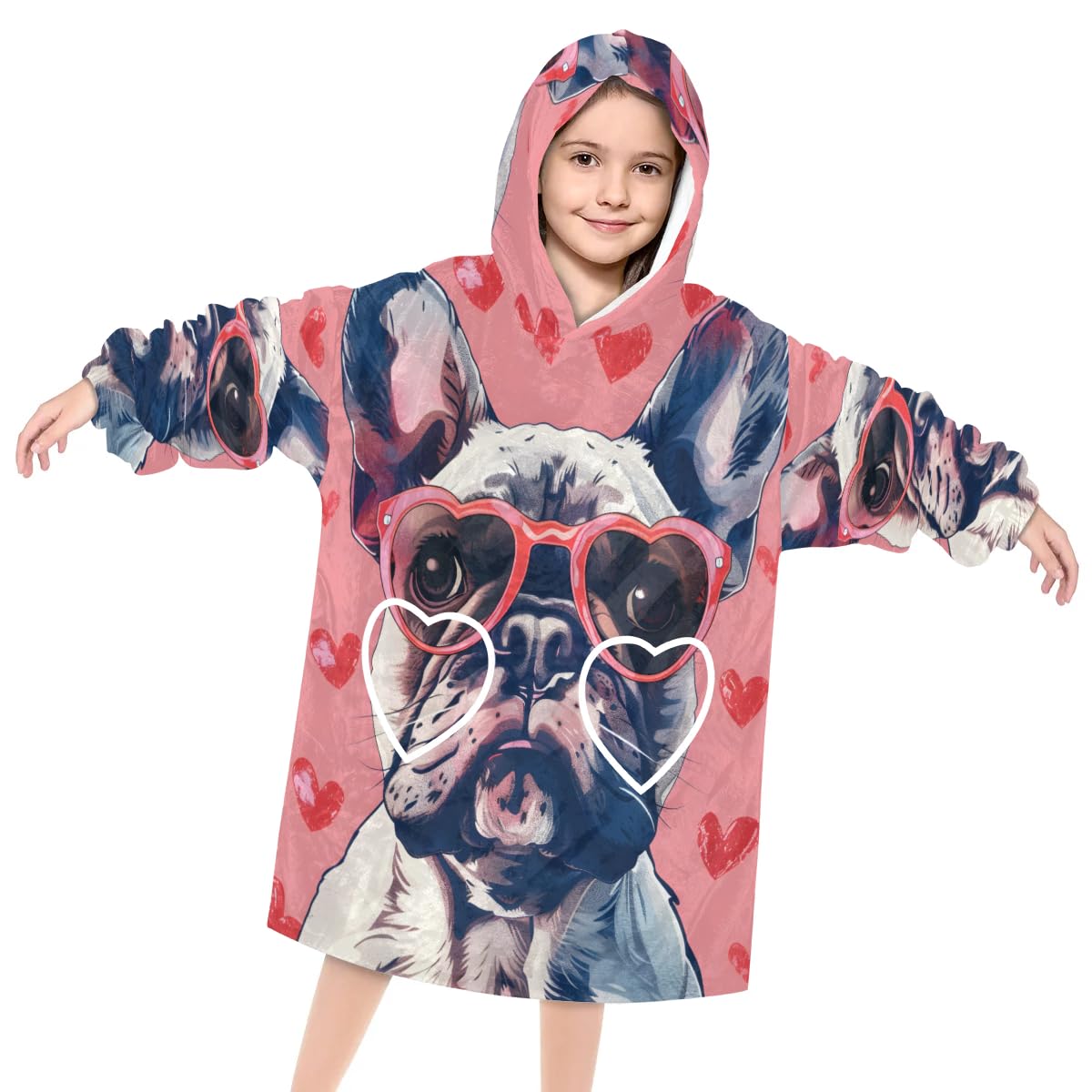 Pardick Wearable Blanket Hoodie for Kids, Puppy Dog Fleece Sweatshirt Blanket Oversized Blanket Sweatshirt with Pocket Flannel Warm Hooded Blanket 6-10 Year Old Girl Boy Gift, One Size