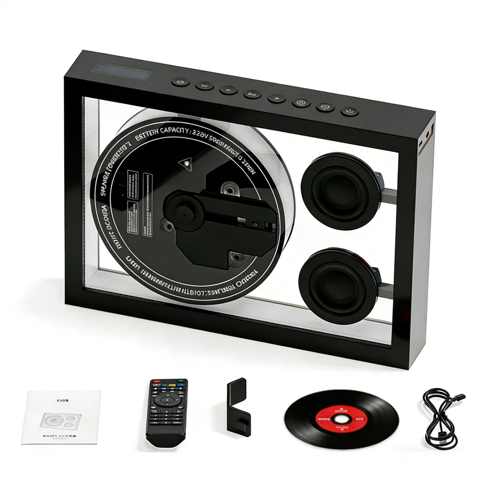 Music Decorative Photo Frame, Music Frame CD Player with Remote Control, Support 5.3 Blue-Tooth/Usb/Tf/Led Screen, Rechargeable Wall Mountable CD Player for Home, Office, Corridor black