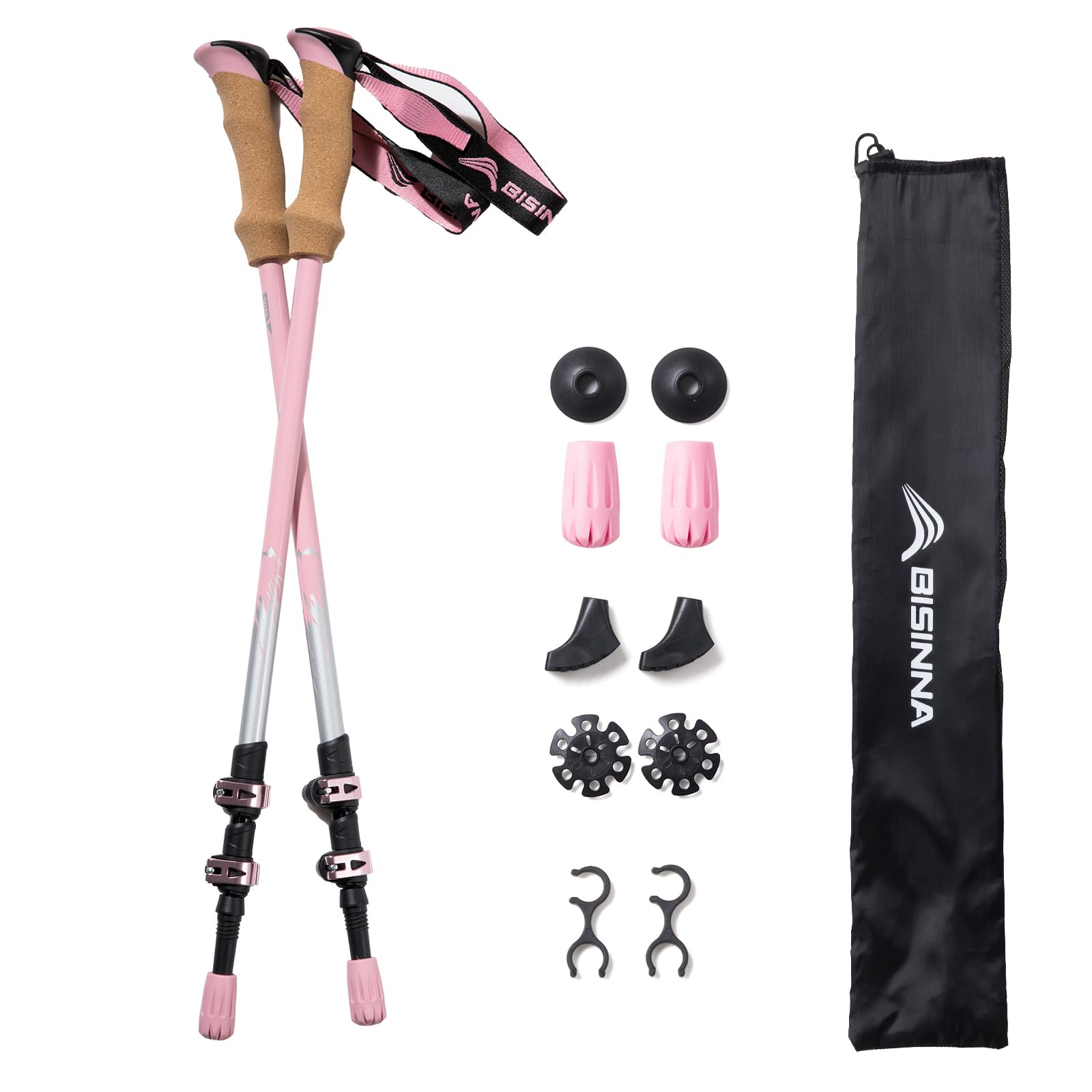 BISINNA Wanderstöcke 135cm Teleskop Trekkingstöcke aus Aluminium, Korkgriff, 2 Stück, Unisex für Erwachsene, Wandern Nordic Walking Skitouren