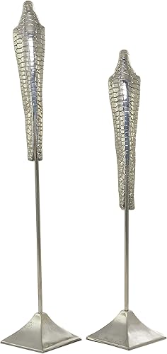 Miniatura 5 de Deco 79 Escultura de pájaro de aluminio, juego de 2 34 pulgadas, 29 pulgadas de alto, plata