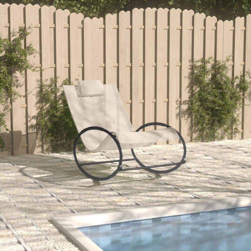 Tumbona con cojín, marco de acero, crema textil, 105,5 x 62 x 91,5 cm, resistente a la intemperie, para jardín, terraza, piscina, silla de salón con gravedad cero