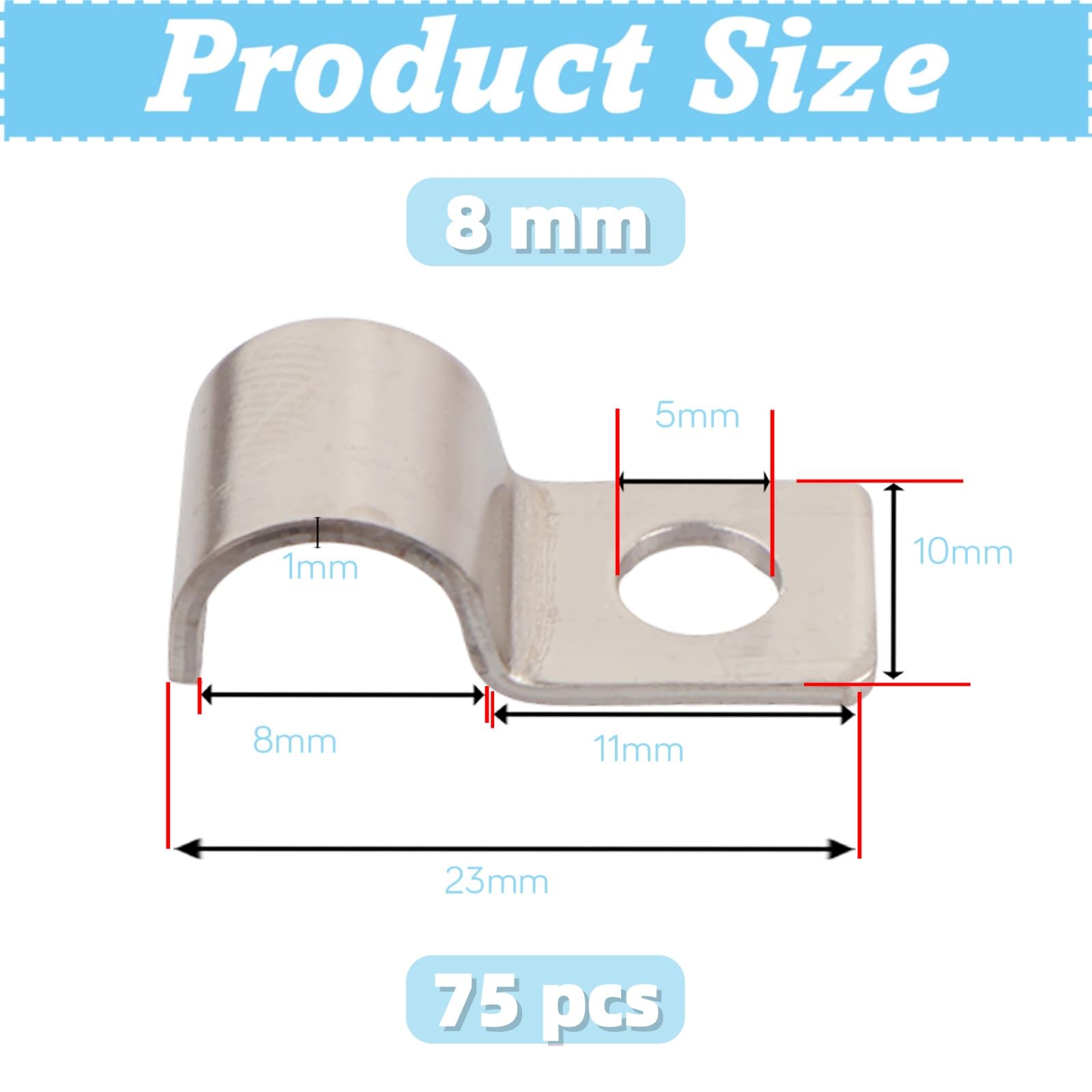 MINGBOLIN 75 Piezas Abrazadera de Tubo U,Abrazaderas Metalicas para Tubos Abrazadera de Fijación Abrazaderas para Tubos Fijacion de Tubo Solo Orificio Clips de Cable,para Tubos y Cables (8mm)