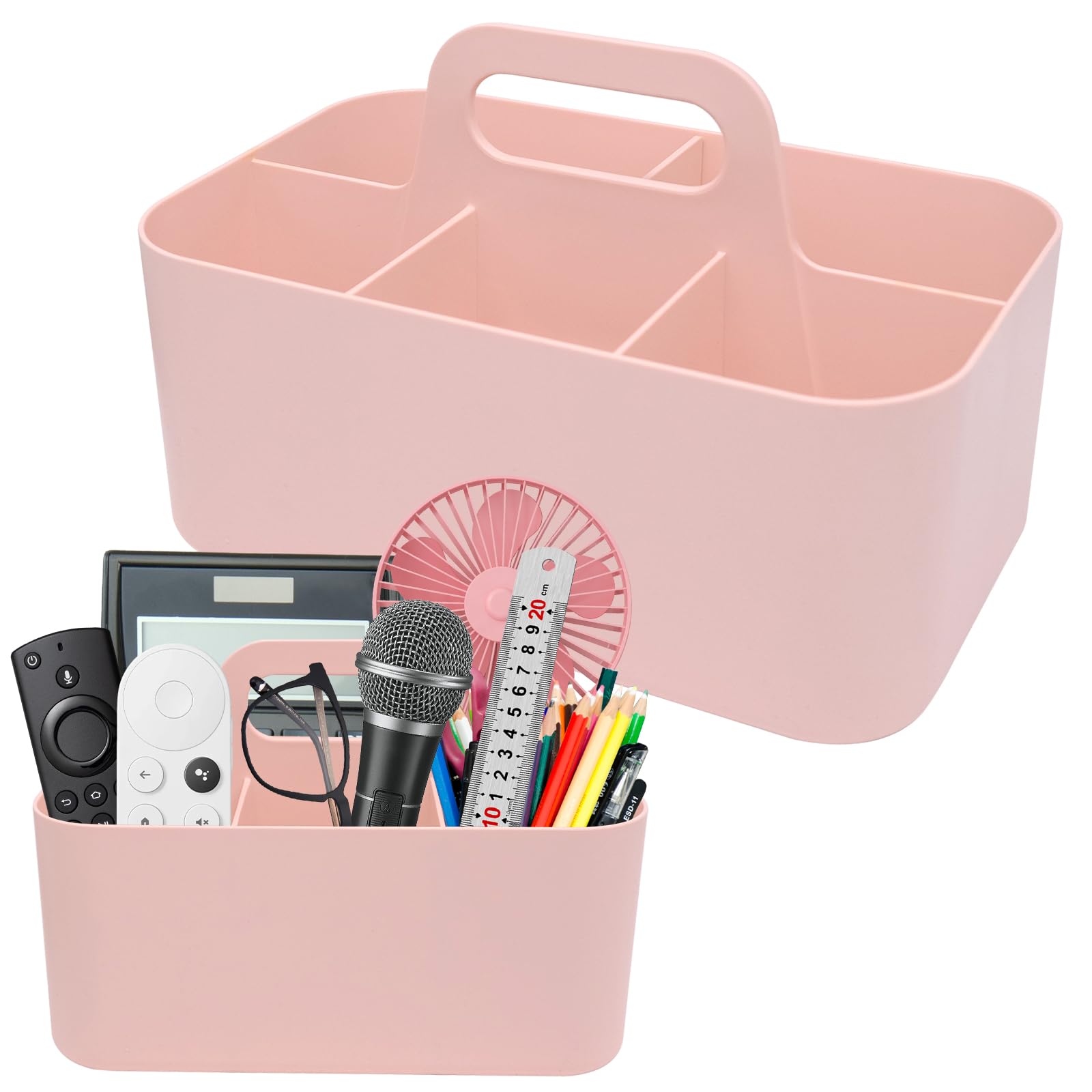 Fizleca Pink Multipurpose Caddy Organizer With Handle, Versatile Stationary Organizer, Stackable Cleaning Caddy For Office, Bathroom & Crafts, Durable Desk Storage For Pens & Supplies,