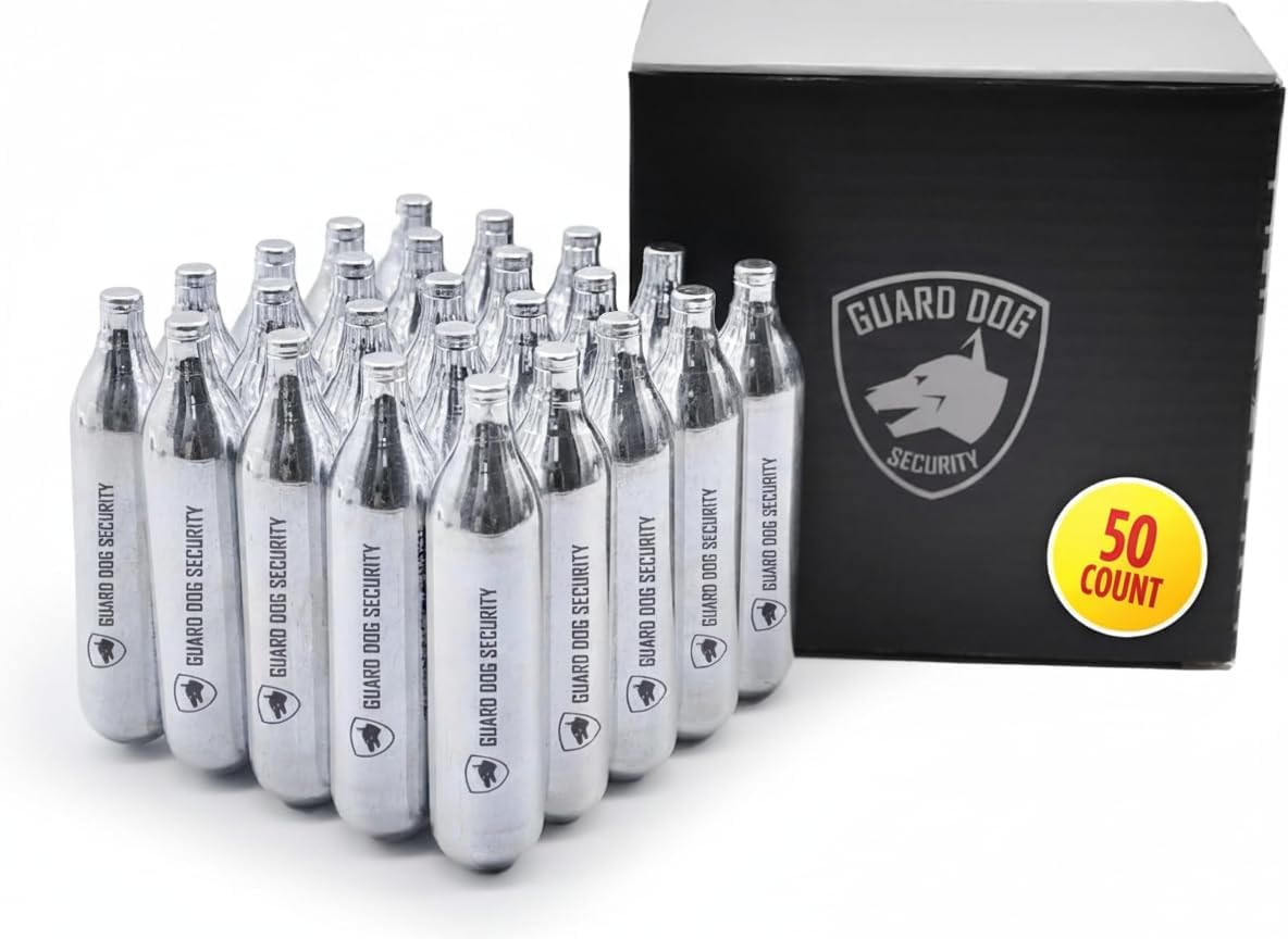 Guard Dog Security 8 Gram / 12 Gram Co2 Cartridges, Non-Threaded, CO2 cartridges BB Gun, CO2 BB Pistol, CO2 Airsoft Pistol, and CO2 Paintball Markers, Snug fit, Solid Seal