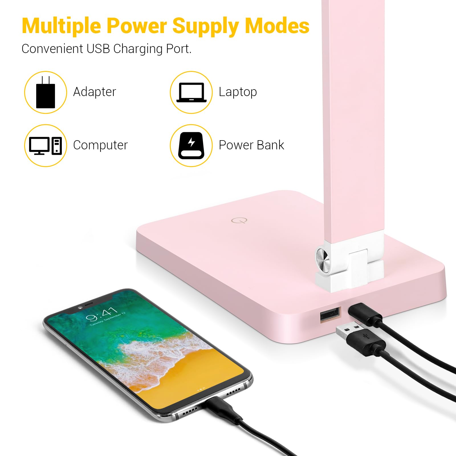 LED-Schreibtischlampe für Heimbüro, 3 Stufen, dimmbar, Lese-Schreibtischlampe mit USB-Ladeanschluss, Schreibtischzubehör, Touch-Steuerung, Tischlampe, augenschonende kleine Arbeitszimmerlampe für