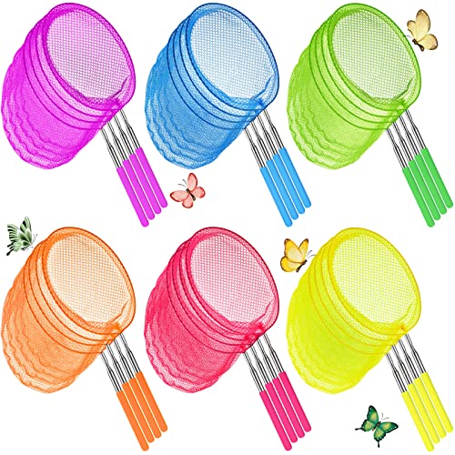 24 Pcs Kids Telescopic Butterfly Fishing Nets Insect Net Bug Net Insect Catching Nets Outdoor Tools for Catching Butterfly Insects Bug Fish Ladybird Nets, Extendable from 15 Inch to 34 Inch