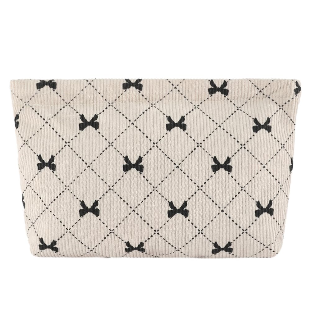 MRKU Kosmetiktasche, 2er-Set, Reise-Kosmetiktasche für Damen, Hautpflege, Schleifenmuster, Cord, großes Fassungsvermögen 22,5 x 18 cm