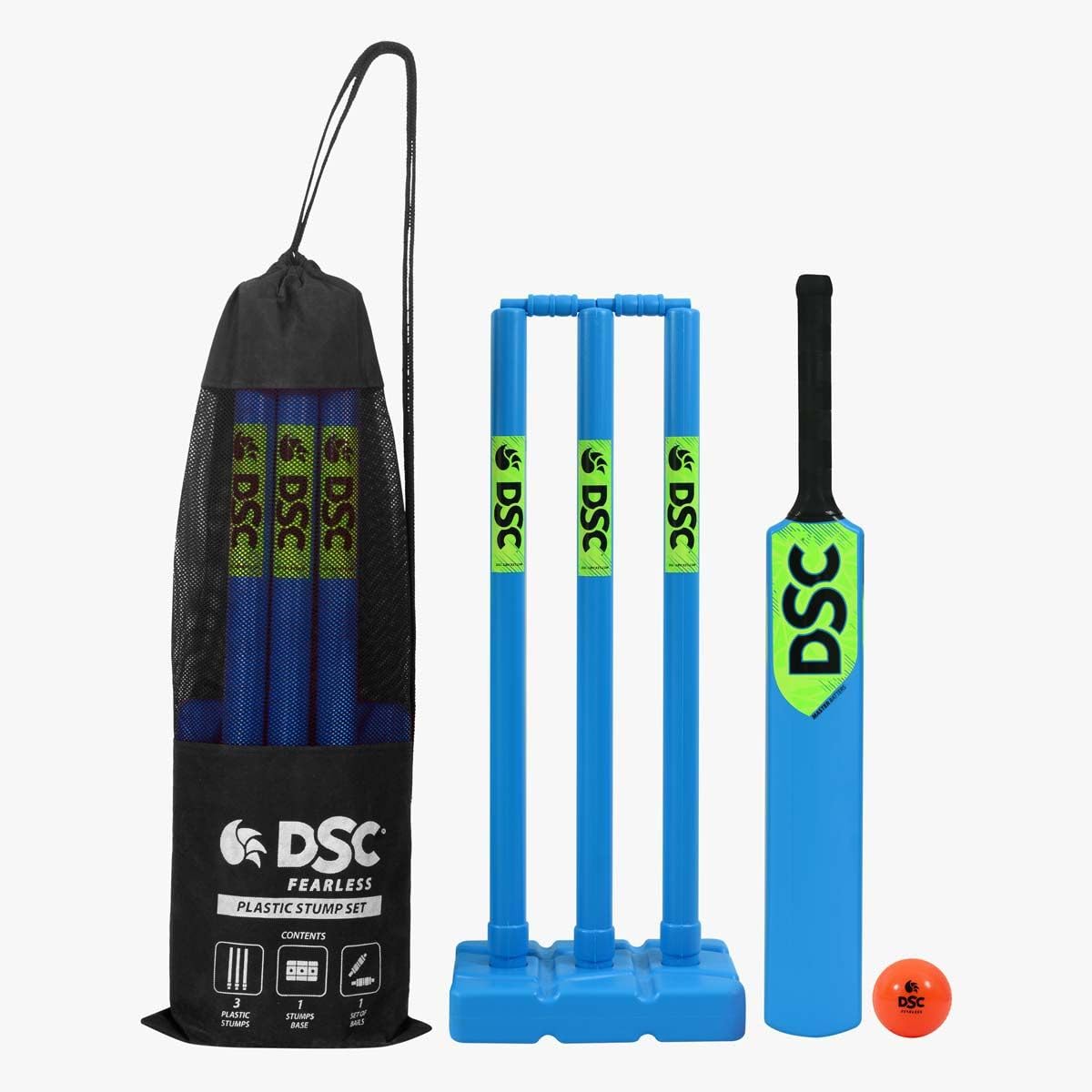 DSC Plastic Cricket Stump Set with 3 Stumps, 2 Bails and 1 Base | Color: White & Navy | Size: Standard | For Men & Boys | Material: Plastic | A Great Way to Enjoy with Your Family