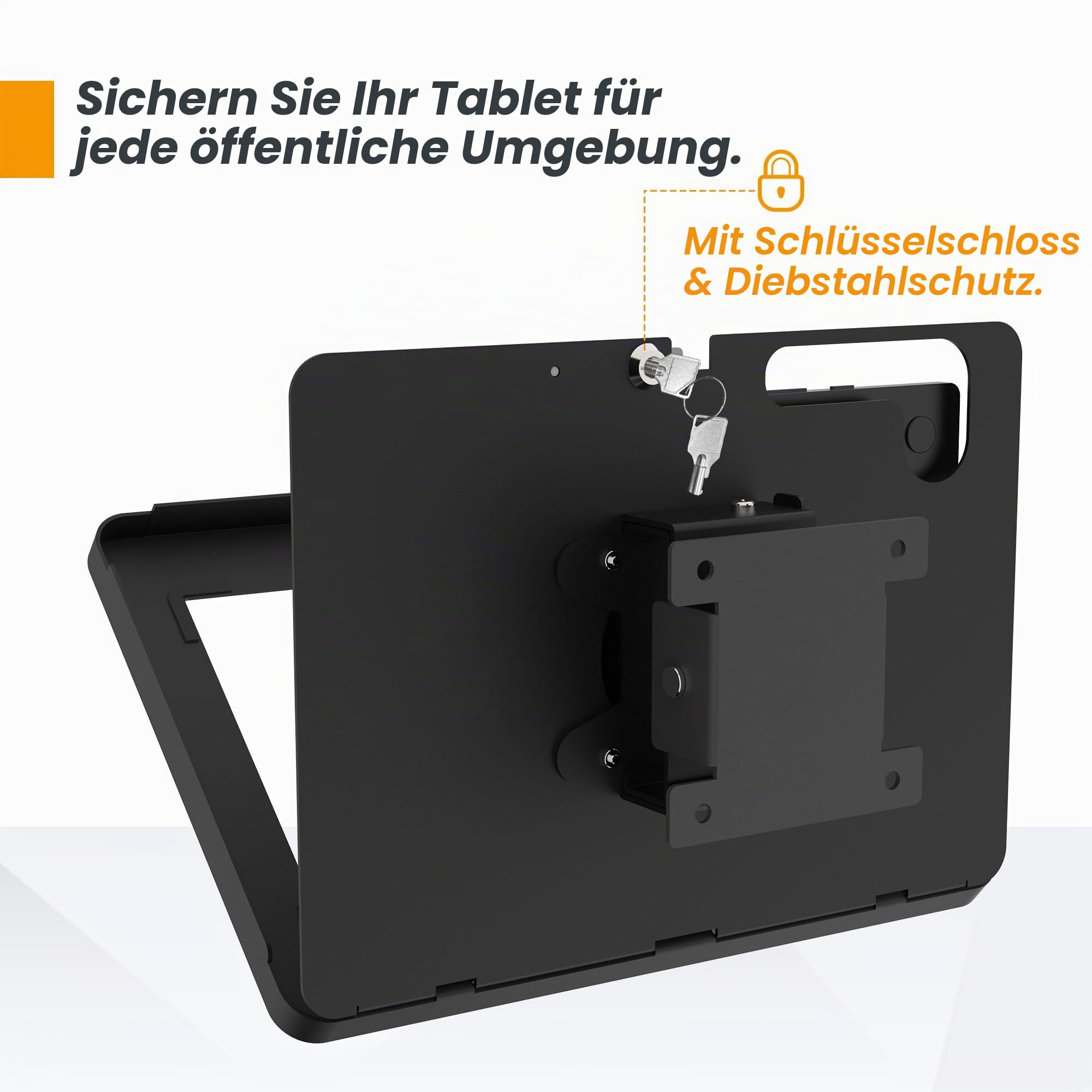Tablet-Wandhalterung, kompatibel mit Samsung Galaxy TabA11+, Tab A9+, diebstahlsicher mit Schloss, komplett aus Metall, neigbar – BSW101BJ