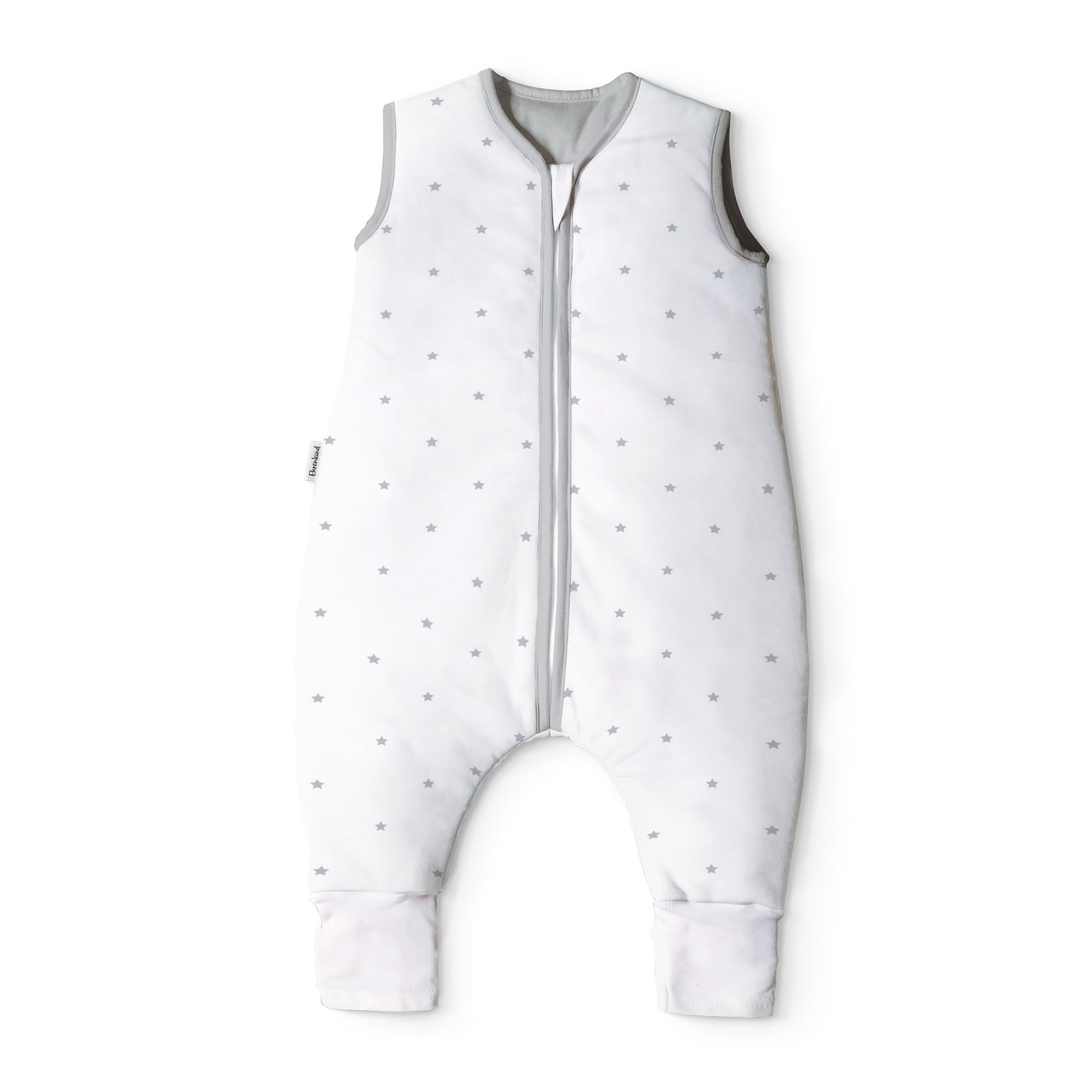 Ehrenkind® Baby Sommerschlafsack mit Füßen 1.0 TOG aus weicher OEKO-TEX zertifizierter Bio-Baumwolle | Sommer Schlafsack | Baby Schlafsack Gr. 90 Weiß mit grauen Sternen | 1 Tog