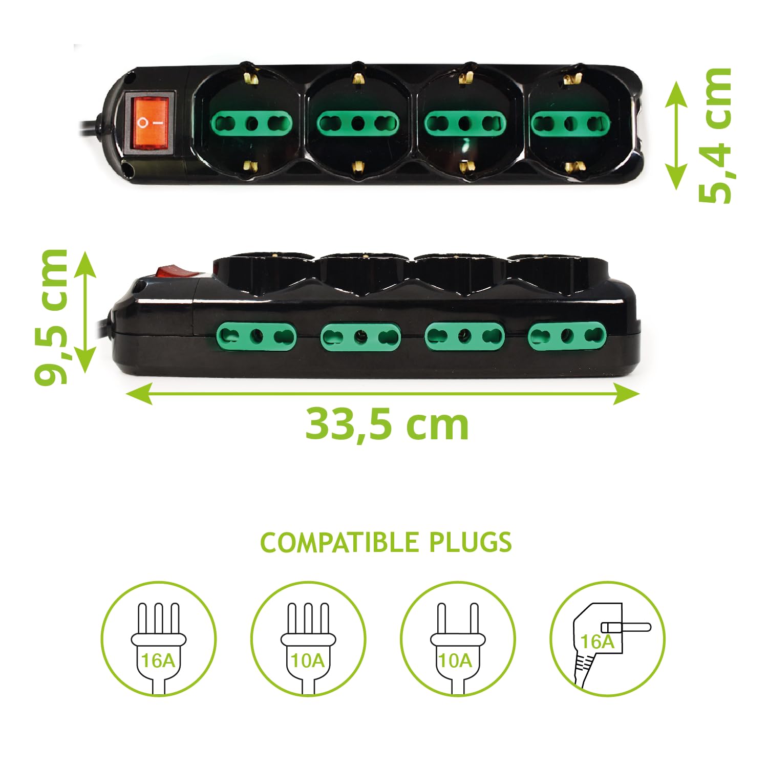 Tecnoware Multipresa Power Cleaner 12 4 Uscite Schuko Italia 8 Uscite 10/16A Cavo 1,5m Nero